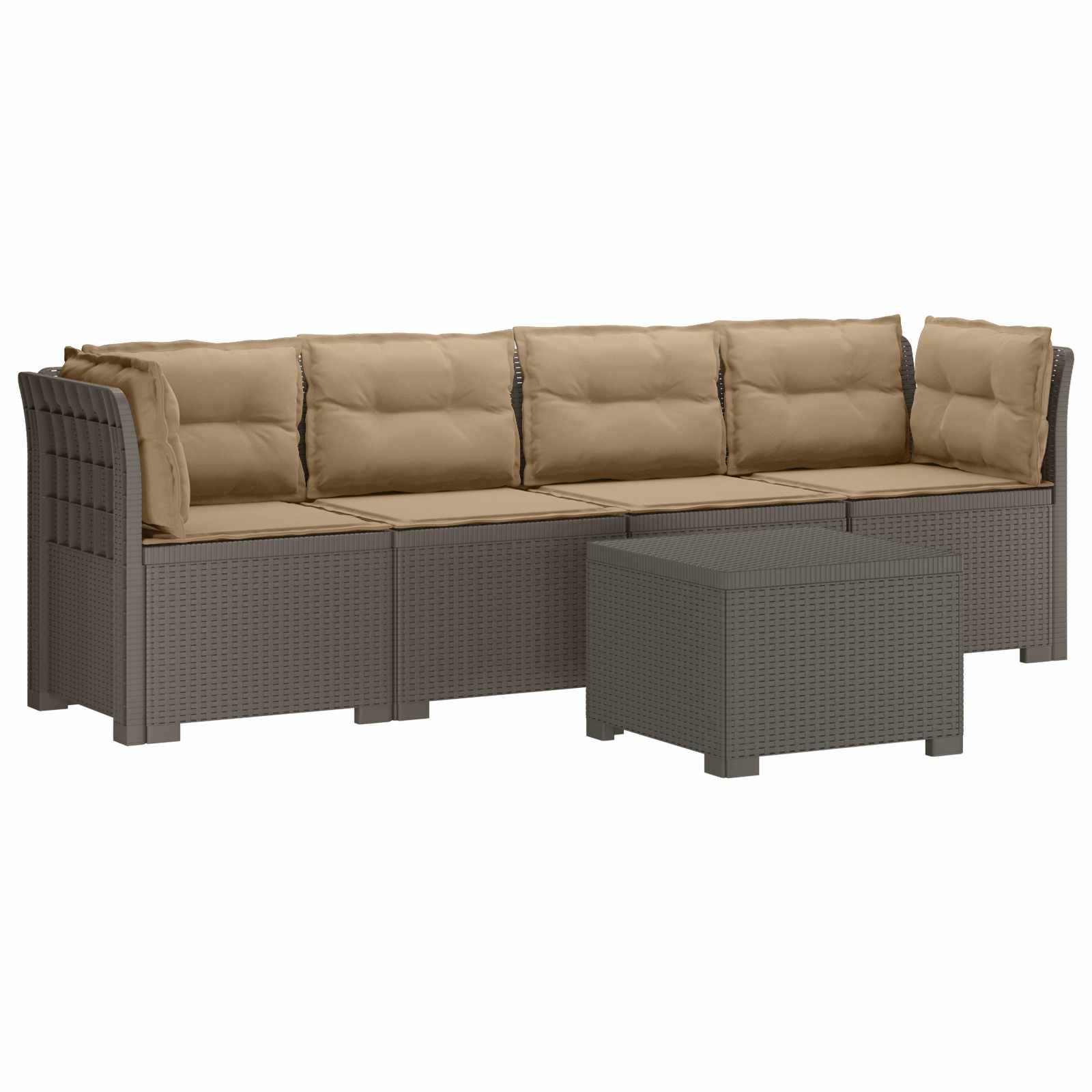 vidaXL 4-Sitzer Gartensofa mit Kissen Rattan Look PP Hellgrau