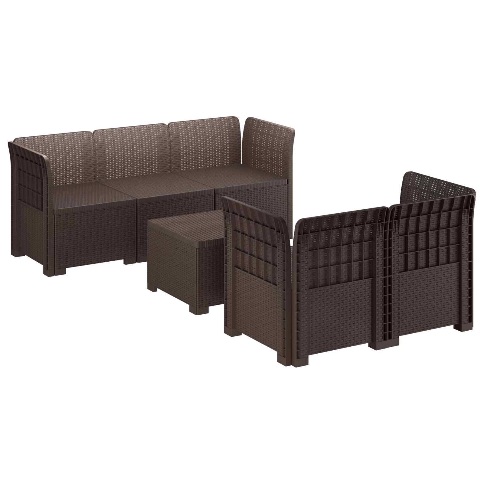 vidaXL 5-Sitzer Gartensofa Rattan-Look PP Braun