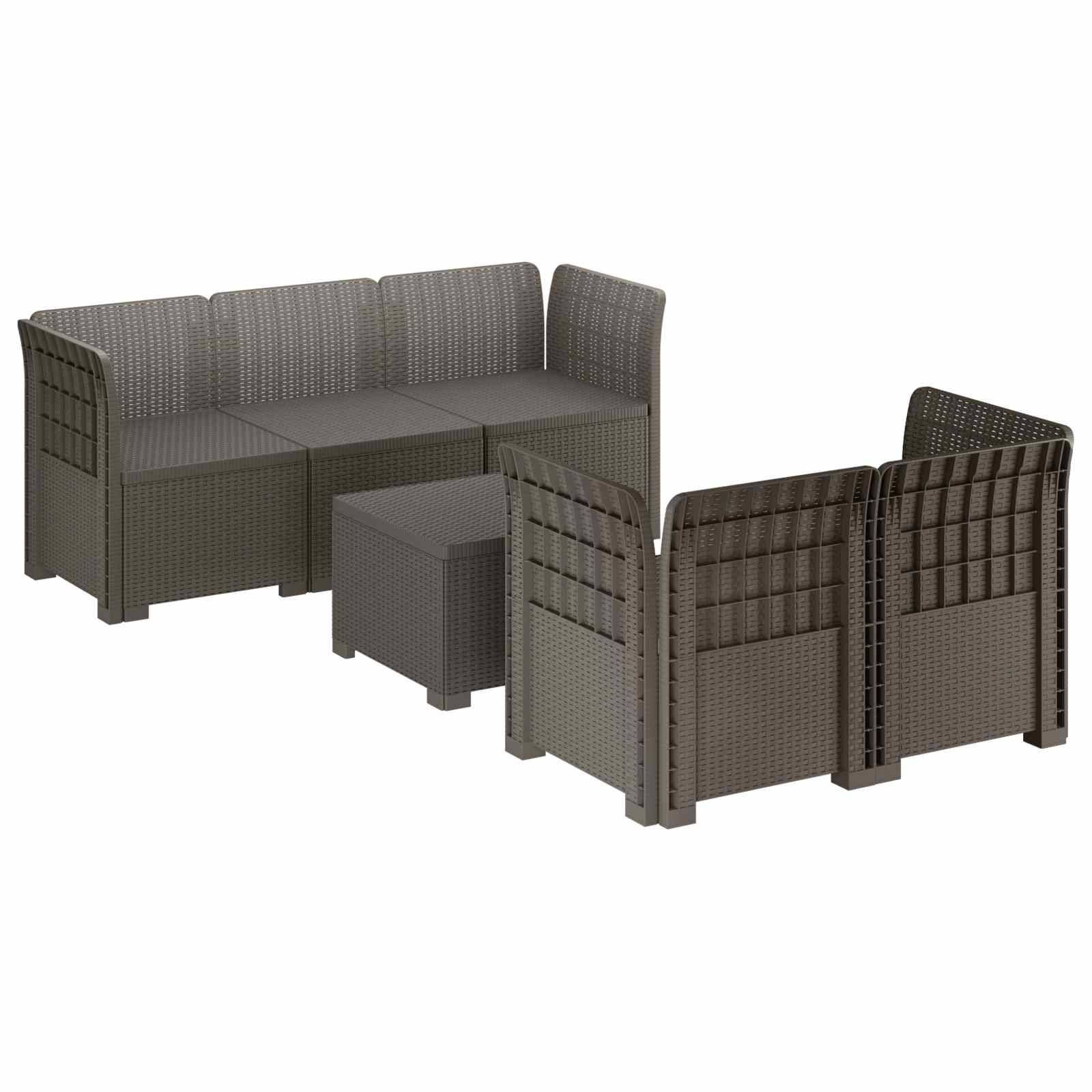 vidaXL 5-Sitzer Gartensofa Rattan-Look PP Hellgrau