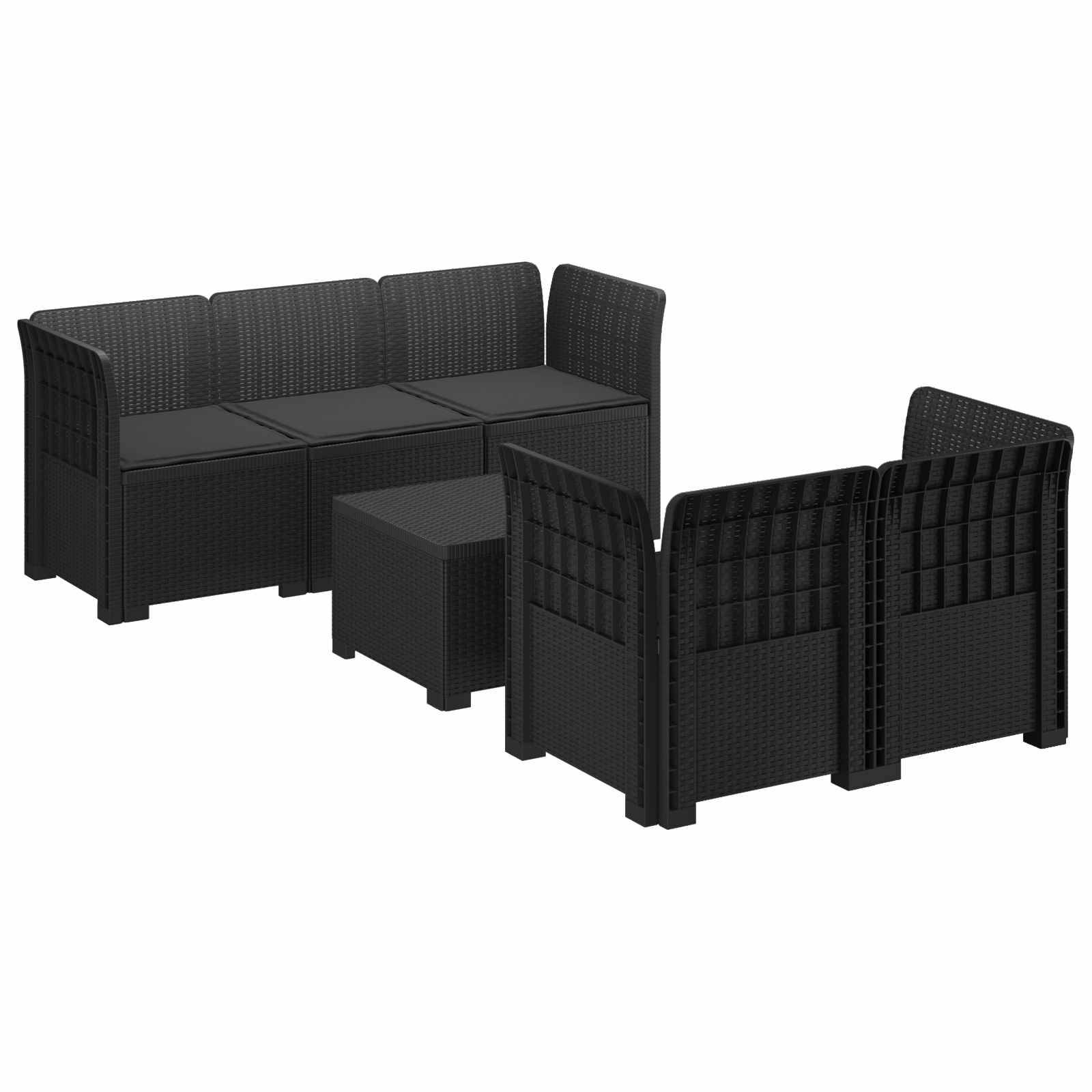 vidaXL 5-Sitzer Gartensofa mit Kissen Rattan-Look PP Anthrazit