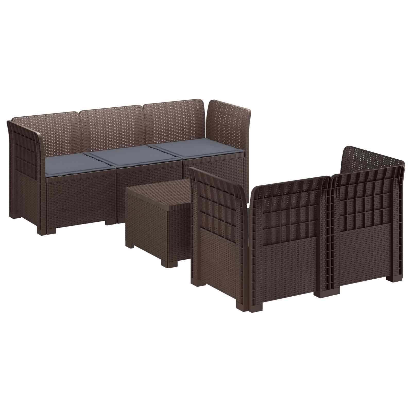 vidaXL 5-Sitzer Gartensofa mit Kissen Rattan-Look PP Braun