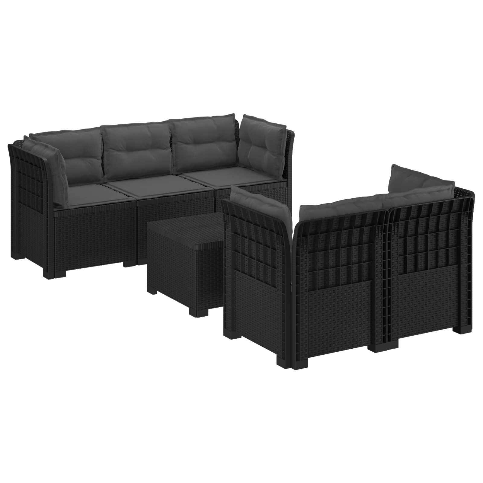 vidaXL 5-Sitzer Gartensofa mit Kissen Rattan-Look PP Anthrazit