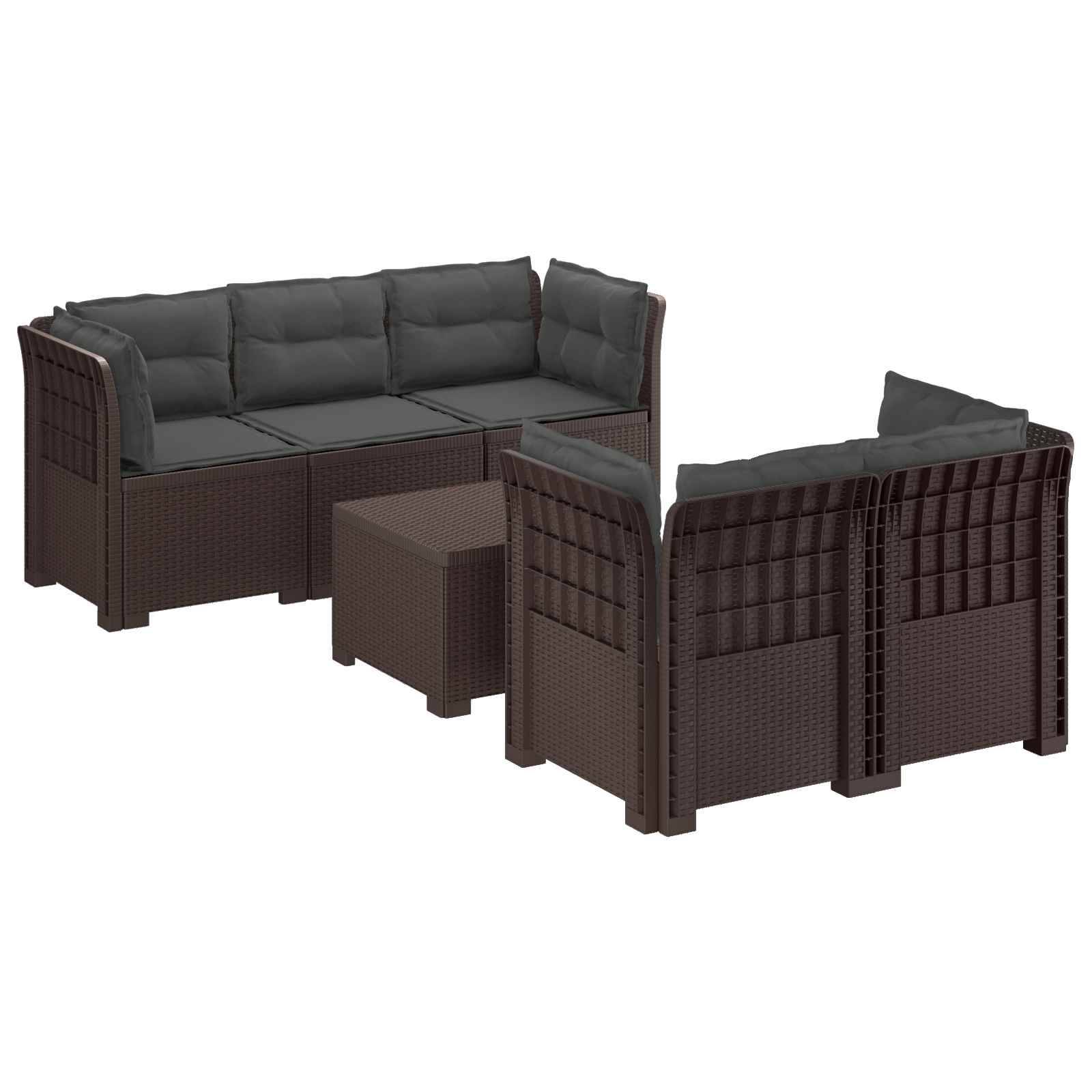 vidaXL 5-Sitzer Gartensofa mit Kissen Rattan-Look PP Braun