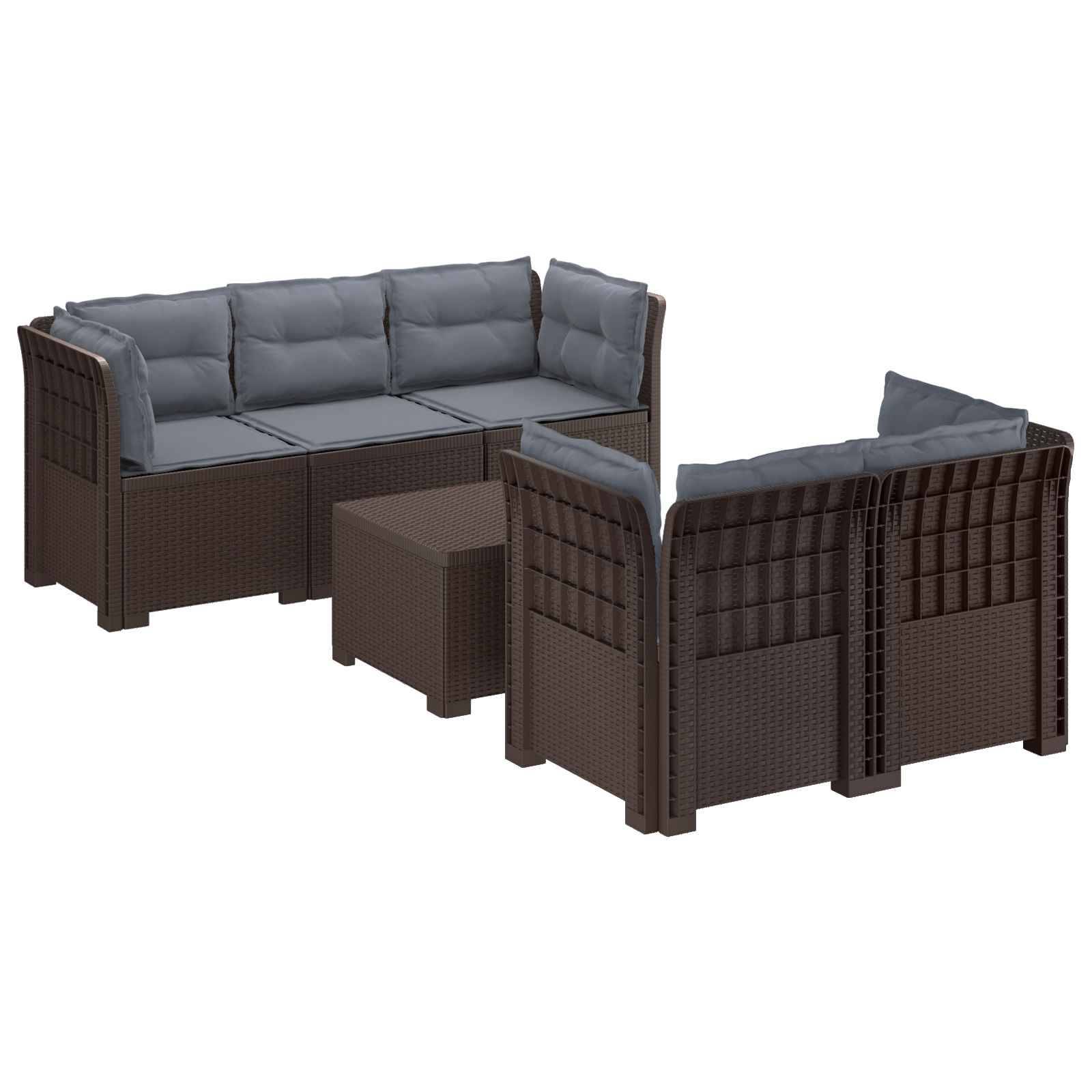 vidaXL 5-Sitzer Gartensofa mit Kissen Rattan-Look PP Braun