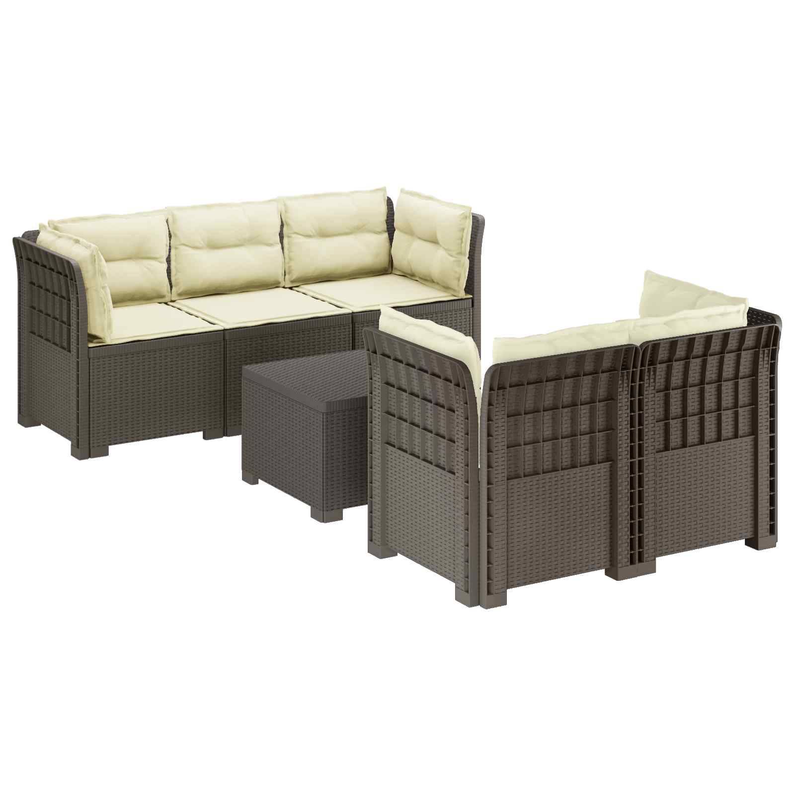 vidaXL 5-Sitzer Gartensofa mit Kissen Rattan-Look PP Hellgrau