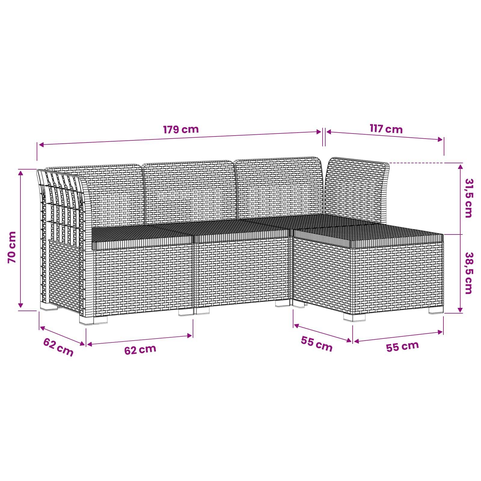 vidaXL 4-Sitzer Garten Sofa Rattan Look PP Braun