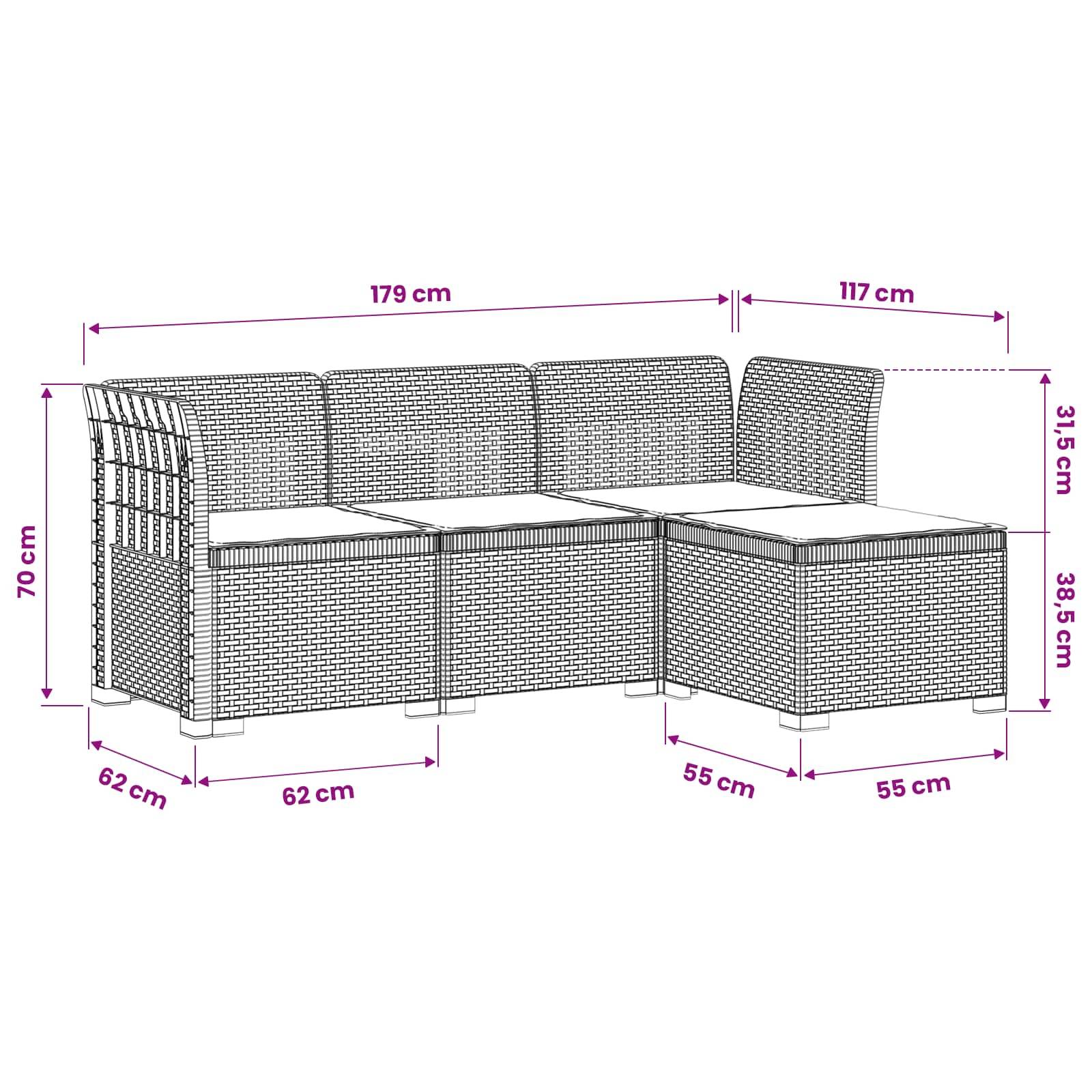 vidaXL 4-Sitzer Garten Sofa mit Kissen Rattan Look PP Hellgrau