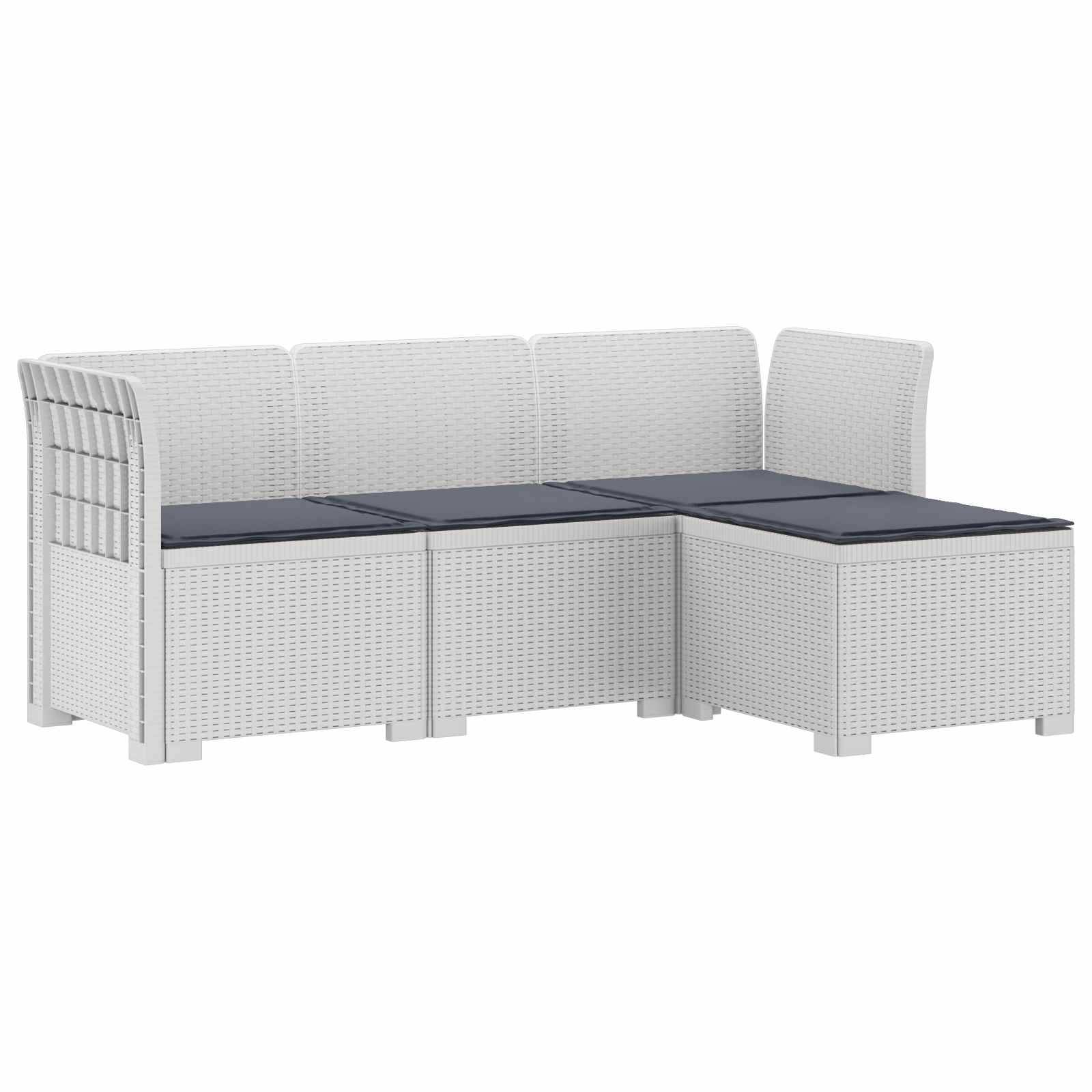vidaXL 4-Sitzer Garten Sofa mit Kissen Rattan Look PP Weiß