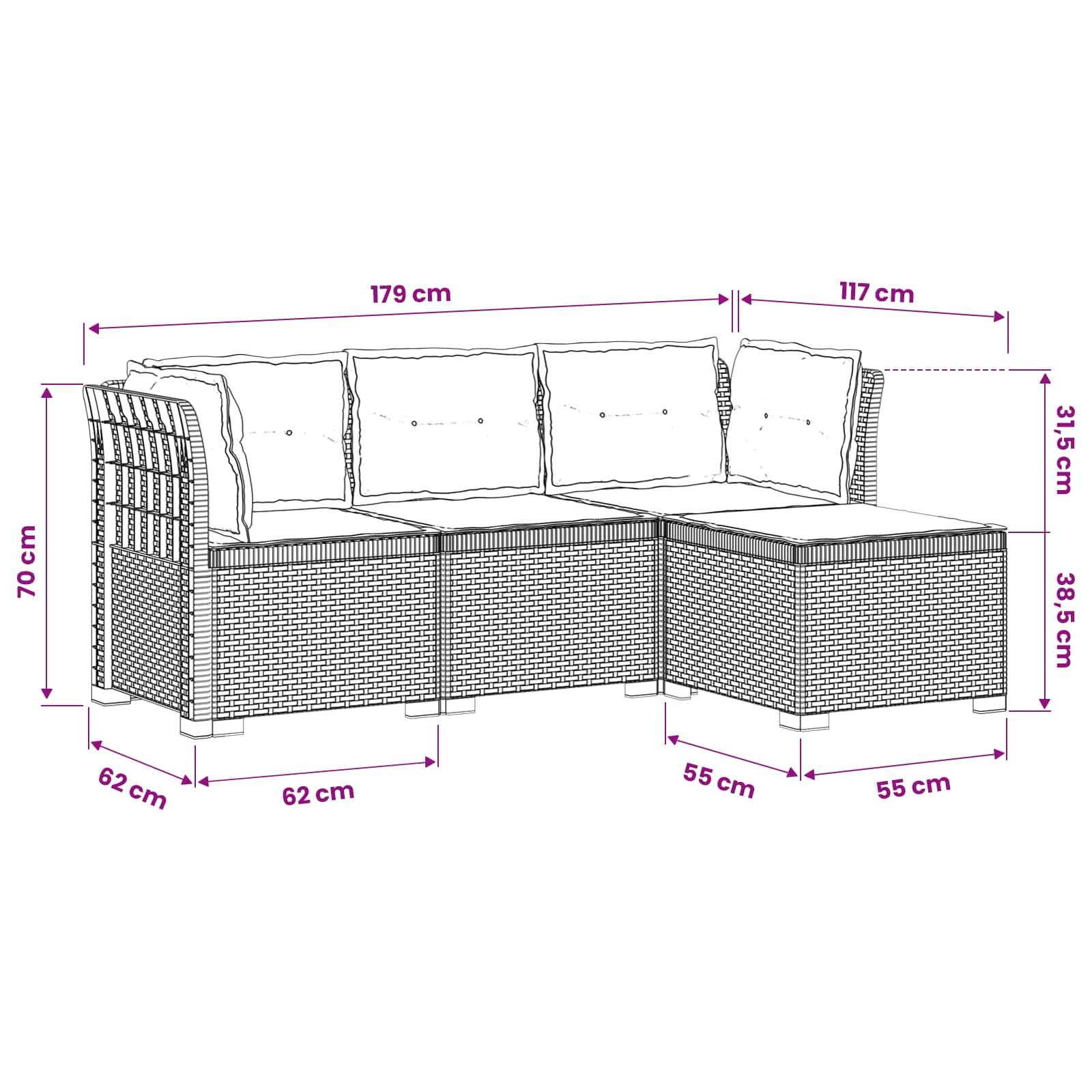 vidaXL 4-Sitzer Garten Sofa mit Kissen Rattan Look PP Anthrazit