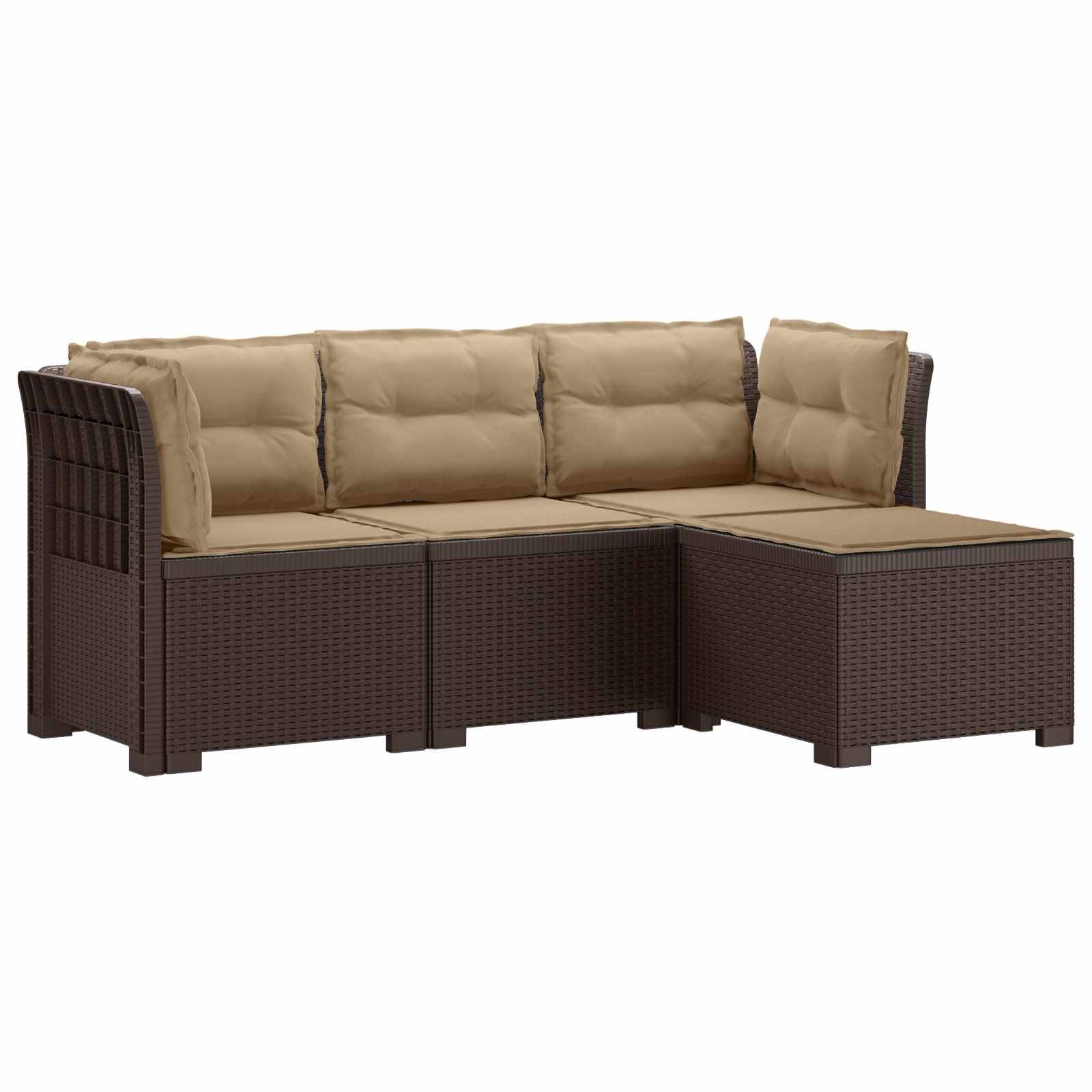 vidaXL 4-Sitzer Garten Sofa mit Kissen Rattan Look PP Braun