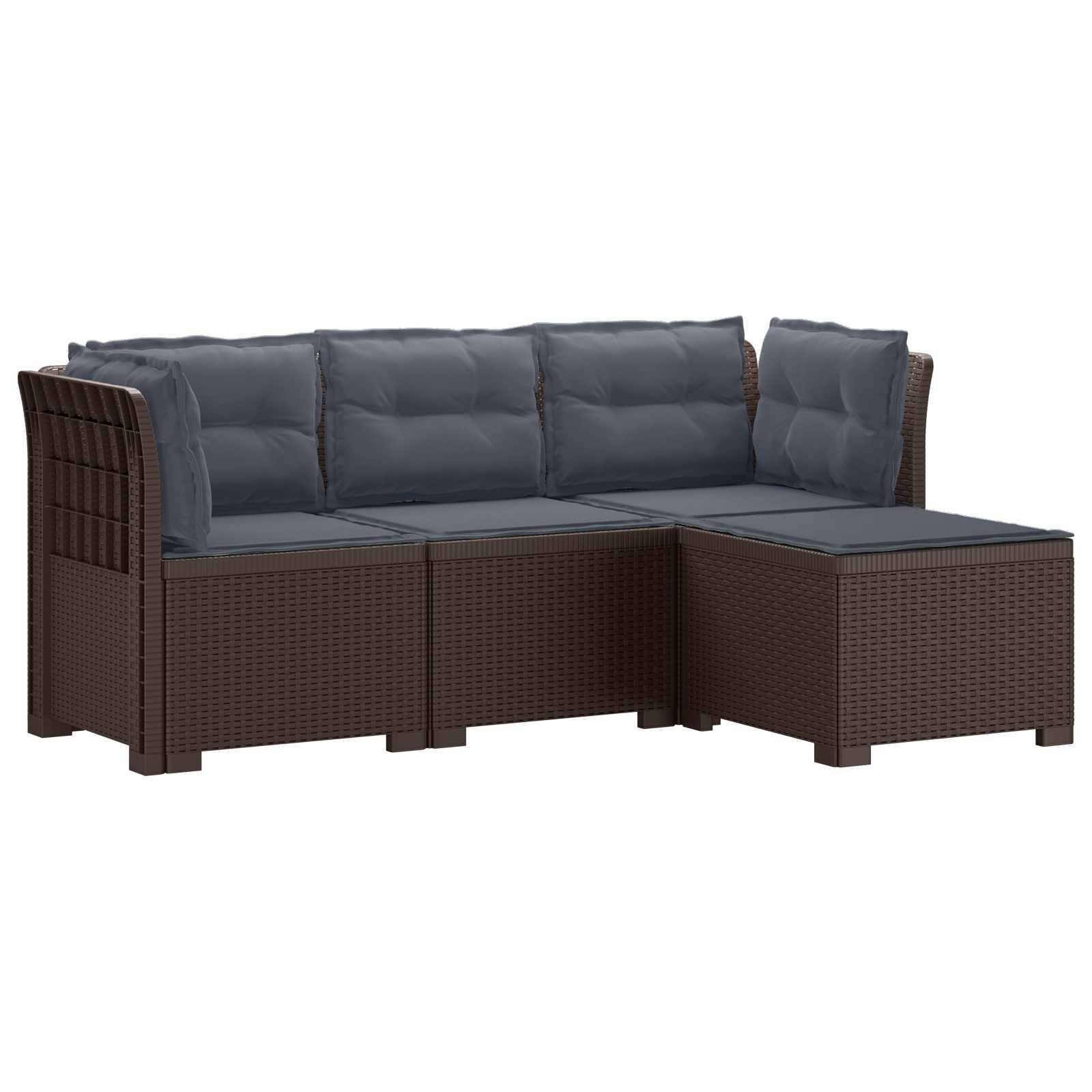 vidaXL 4-Sitzer Garten Sofa mit Kissen Rattan Look PP Braun