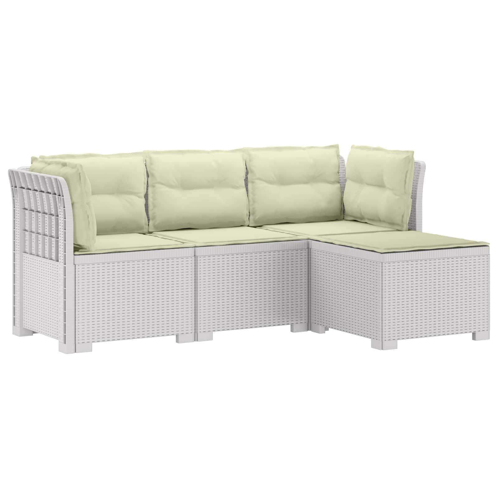 vidaXL 4-Sitzer Garten Sofa mit Kissen Rattan Look PP Weiß