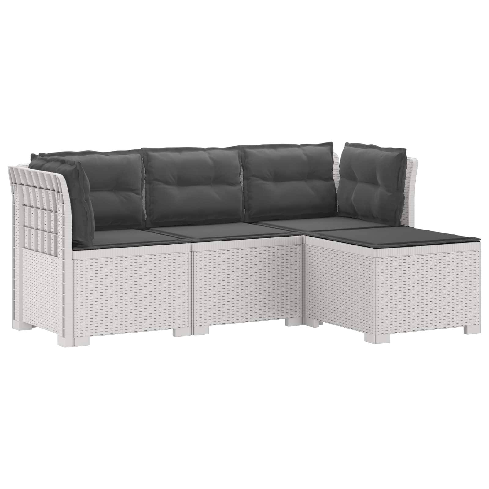 vidaXL 4-Sitzer Garten Sofa mit Kissen Rattan Look PP Weiß