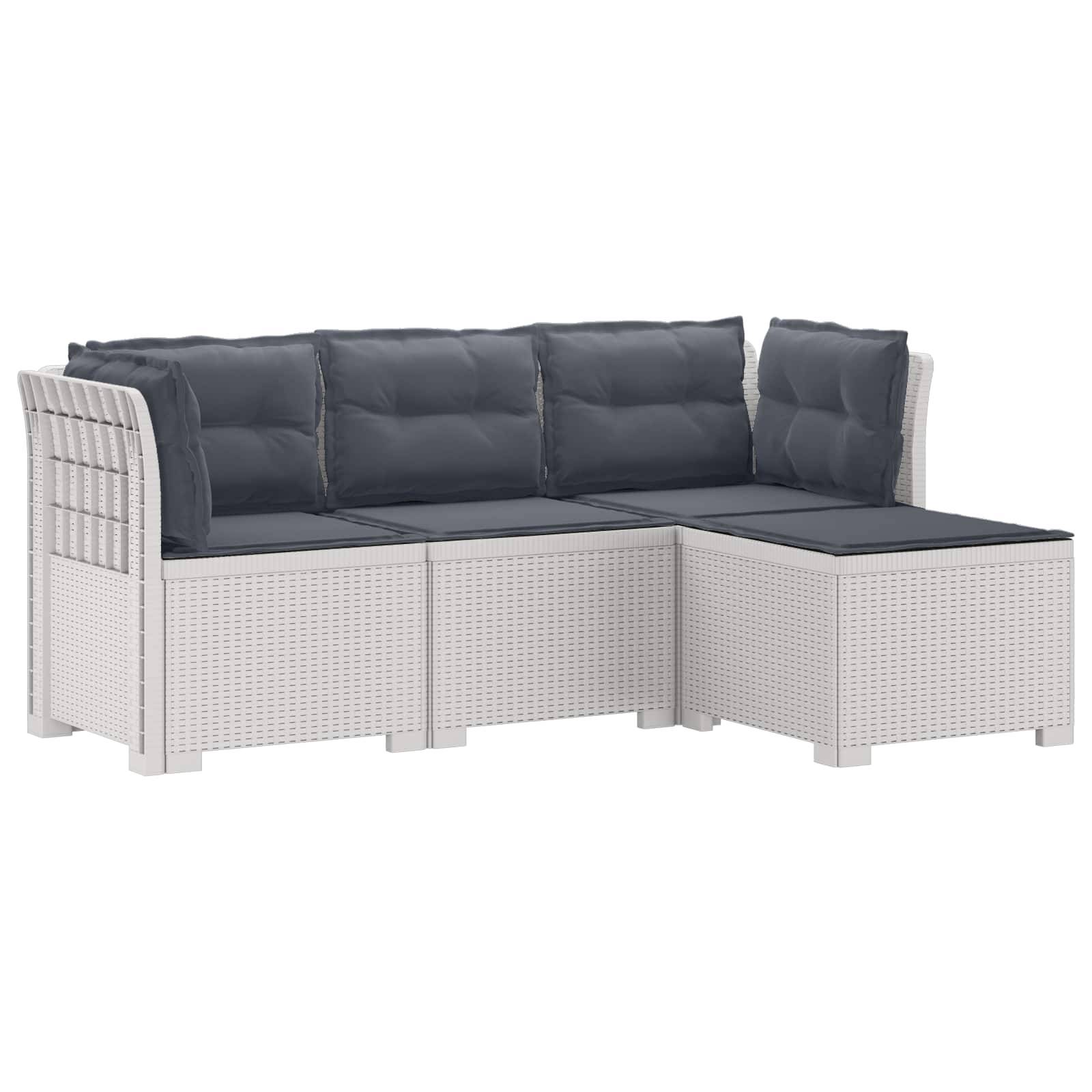 vidaXL 4-Sitzer Garten Sofa mit Kissen Rattan Look PP Weiß