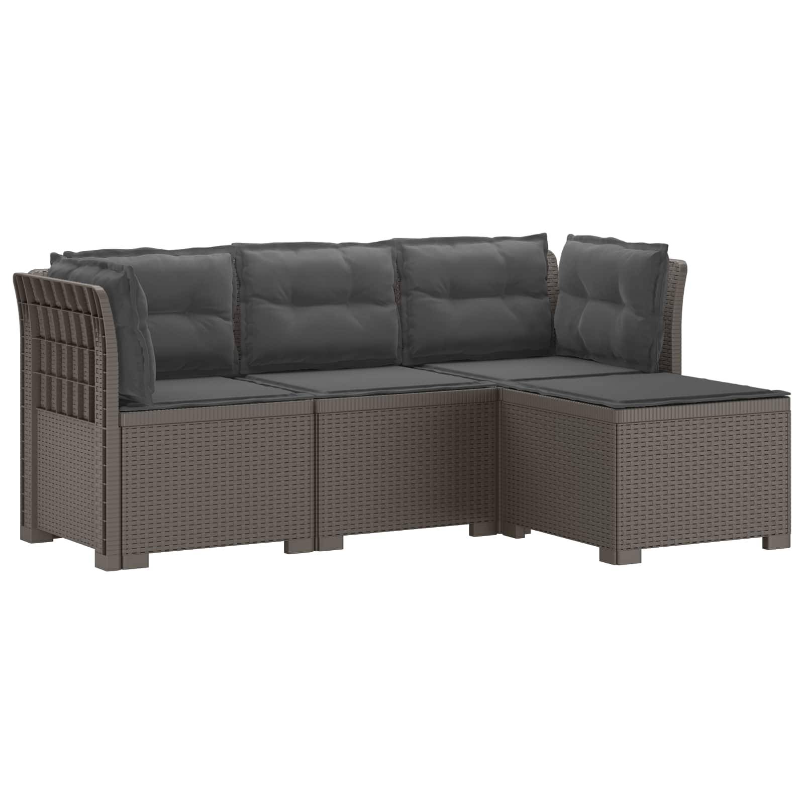 vidaXL 4-Sitzer Garten Sofa mit Kissen Rattan Look PP Hellgrau