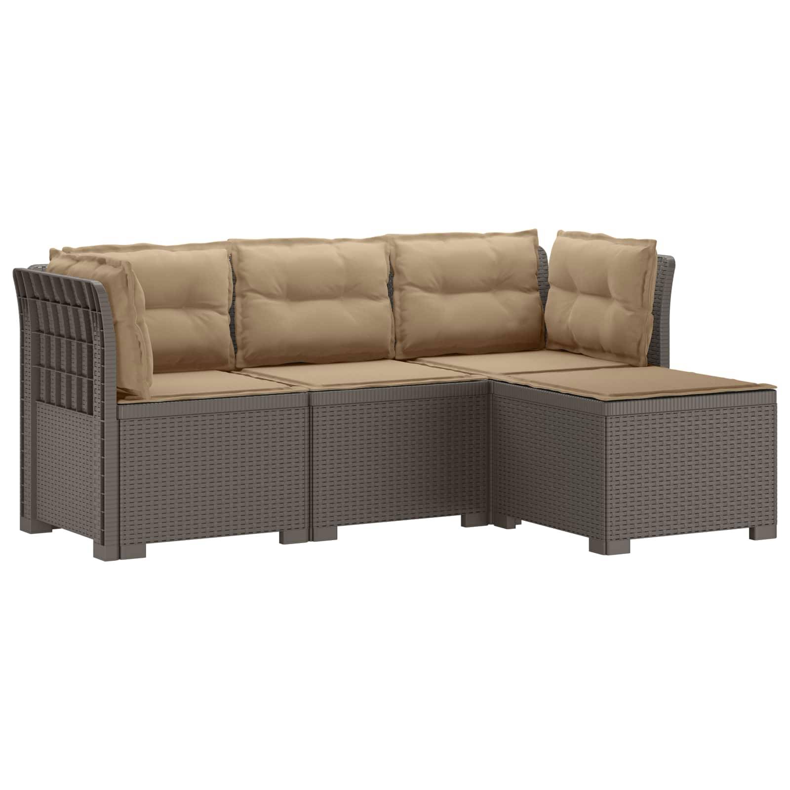 vidaXL 4-Sitzer Garten Sofa mit Kissen Rattan Look PP Hellgrau