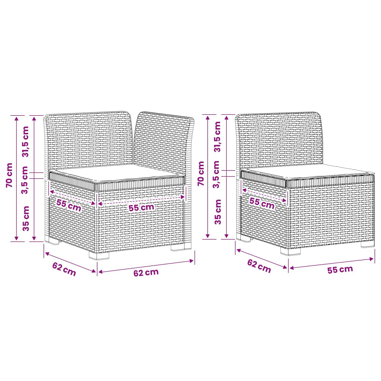 vidaXL 4-Sitzer Gartensofa mit Kissen Rattan-Look PP Anthrazit