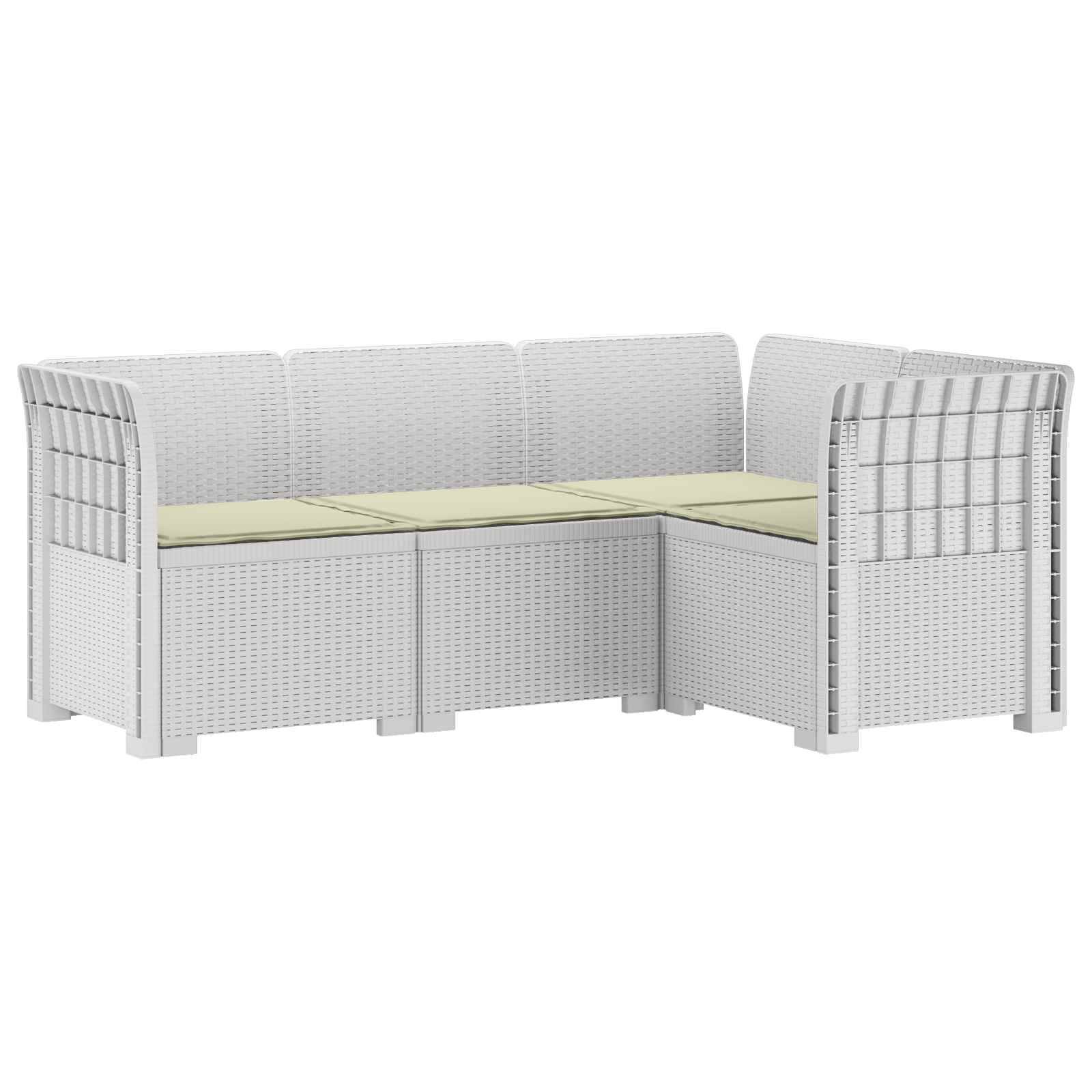 vidaXL 4-Sitzer Gartensofa mit Kissen Rattan-Look PP Weiß