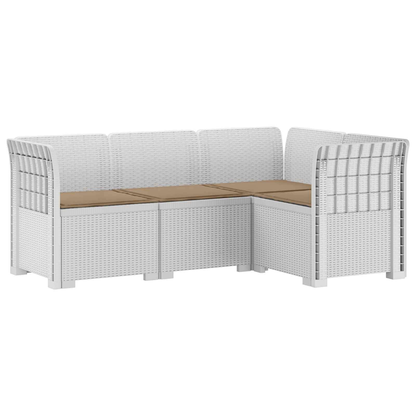vidaXL 4-Sitzer Gartensofa mit Kissen Rattan-Look PP Weiß