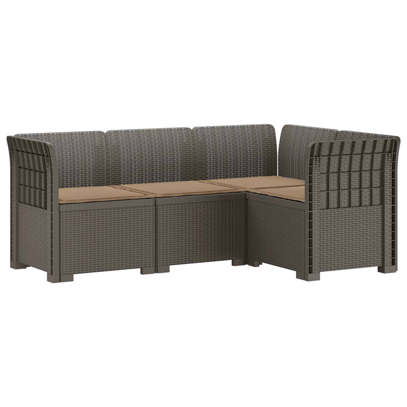 vidaXL 4-Sitzer Gartensofa mit Kissen Rattan-Look PP Hellgrau