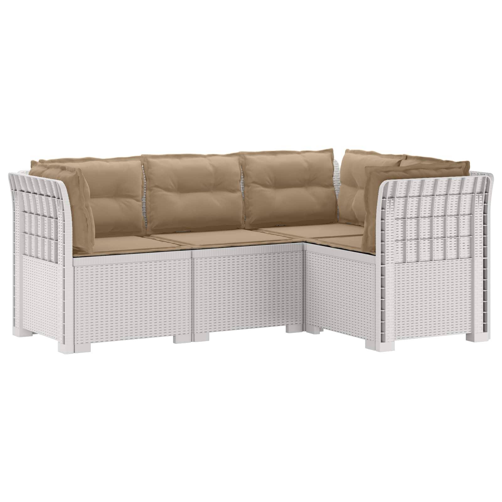 vidaXL 4-Sitzer Gartensofa mit Kissen Rattan-Look PP Weiß