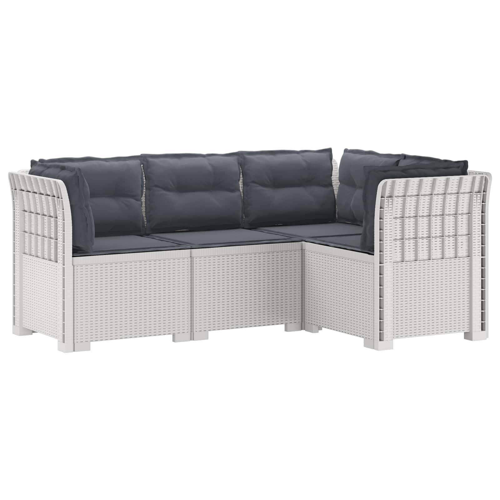 vidaXL 4-Sitzer Gartensofa mit Kissen Rattan-Look PP Weiß