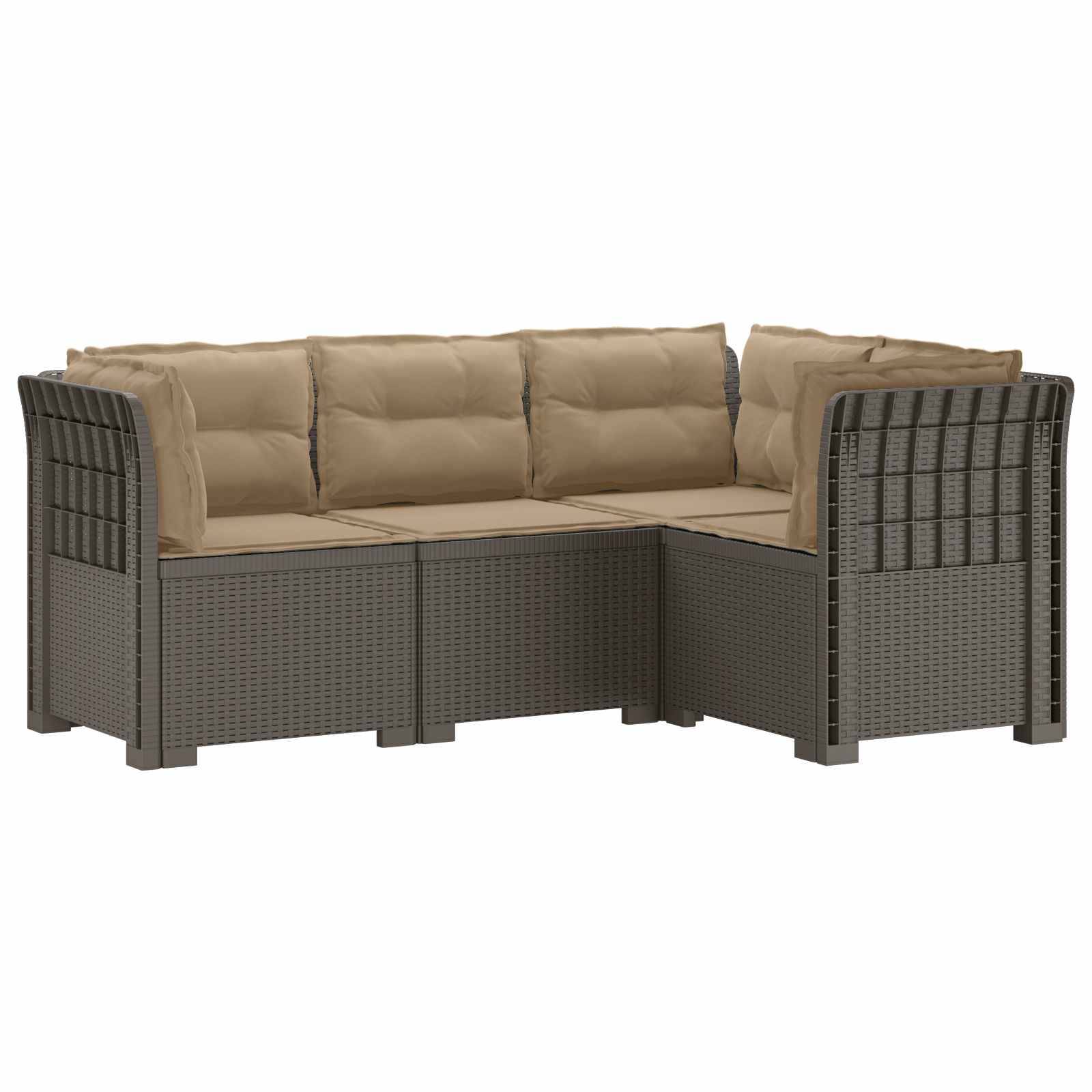 vidaXL 4-Sitzer Gartensofa mit Kissen Rattan-Look PP Hellgrau