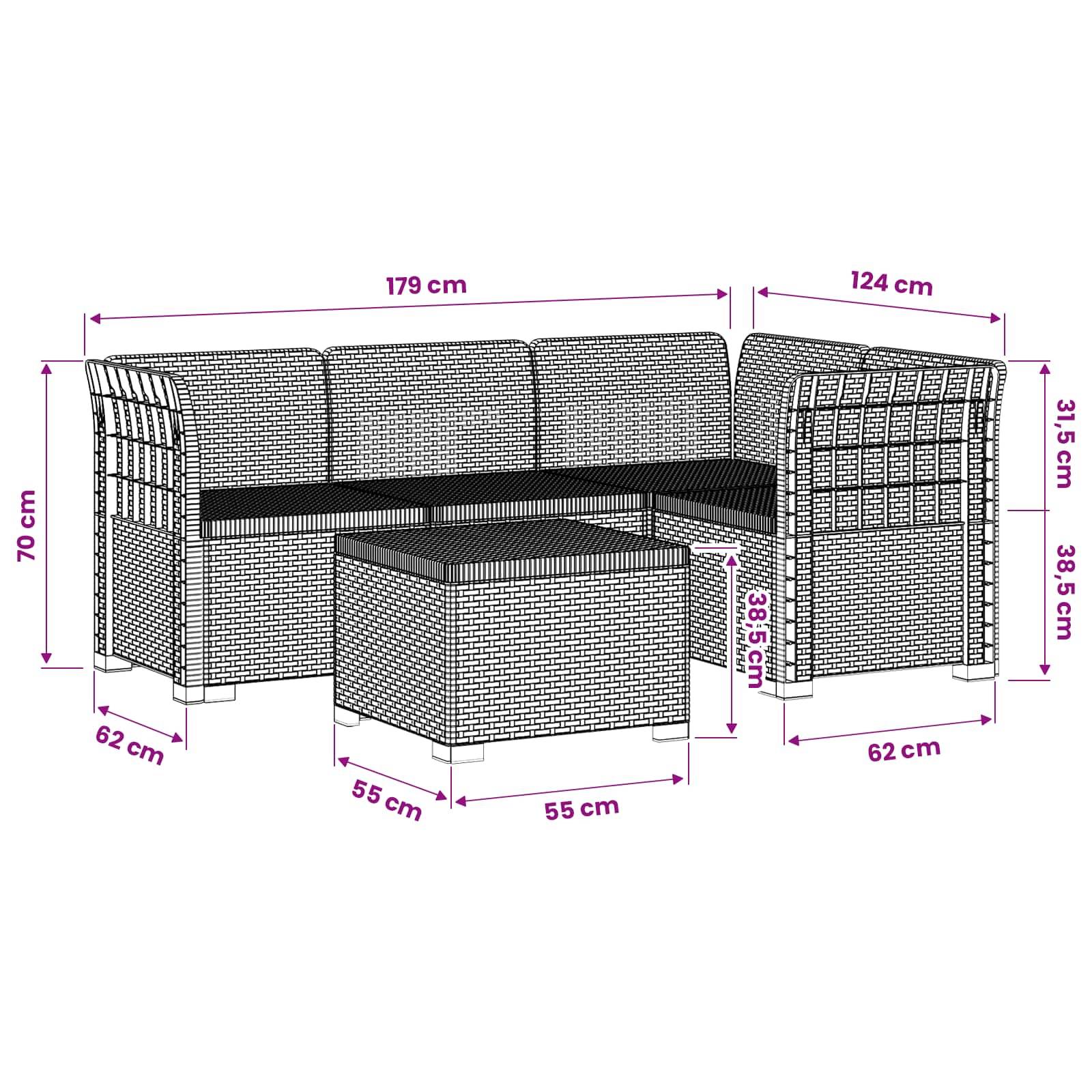 vidaXL 4-Sitzer Garten Sofa Rattan Look PP Hellgrau