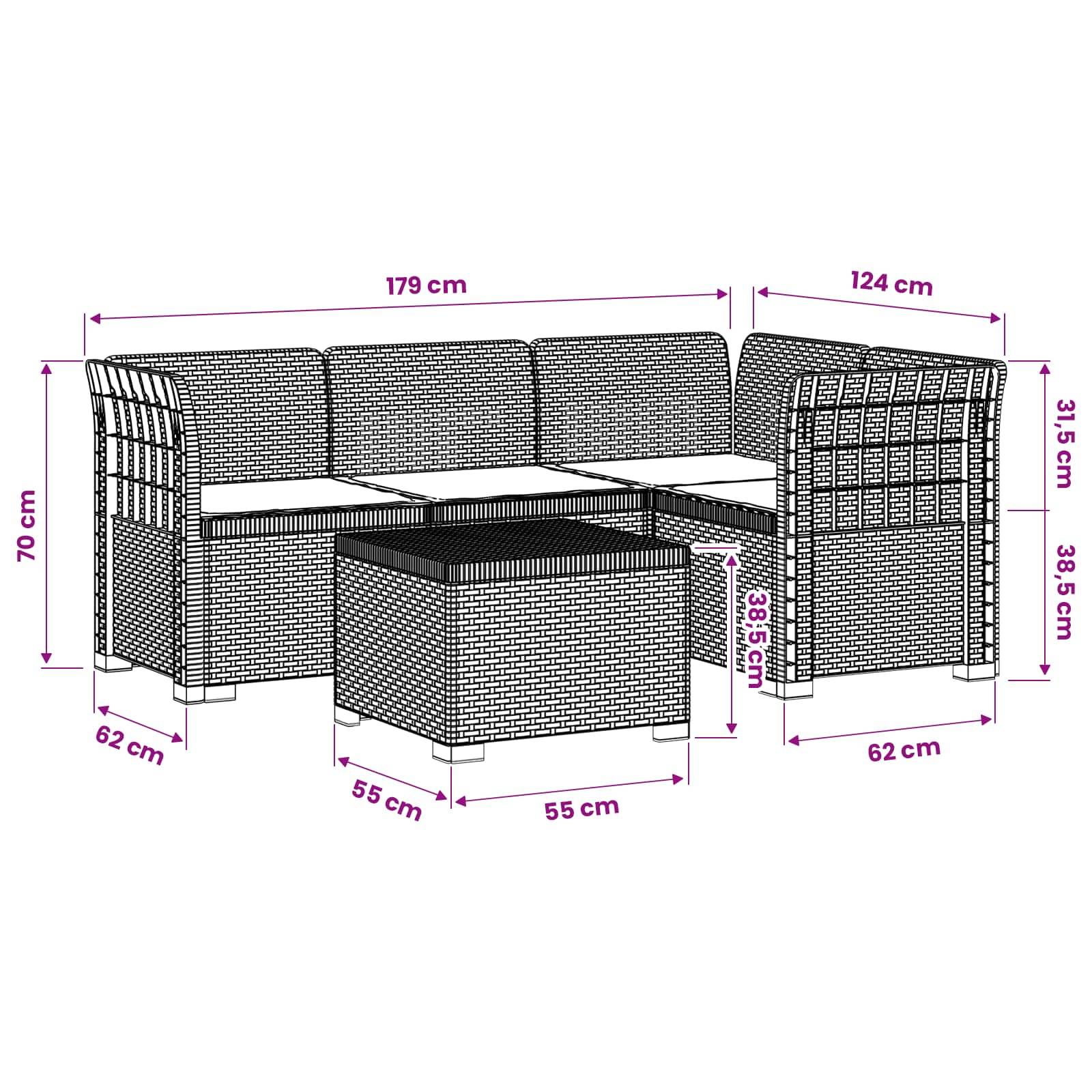 vidaXL 4-Sitzer Garten Sofa mit Kissen Rattan Look PP Braun