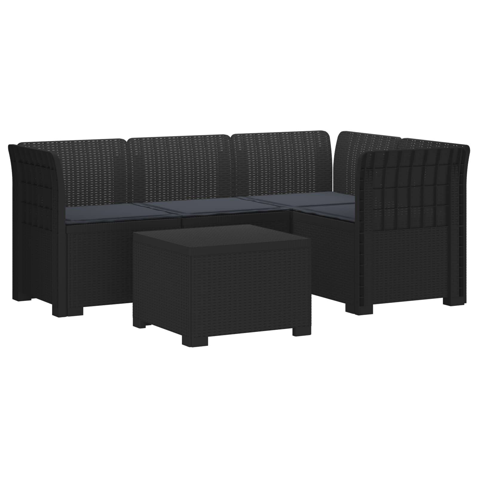 vidaXL 4-Sitzer Garten Sofa mit Kissen Rattan Look PP Anthrazit