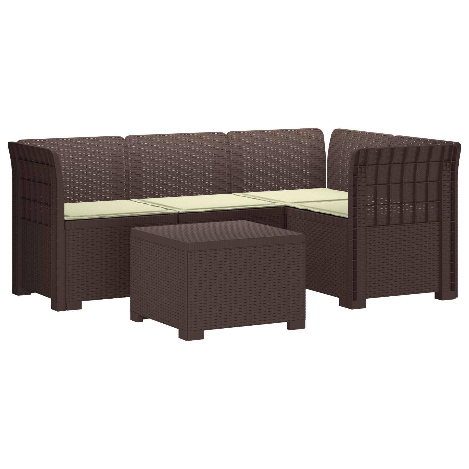 vidaXL 4-Sitzer Garten Sofa mit Kissen Rattan Look PP Braun