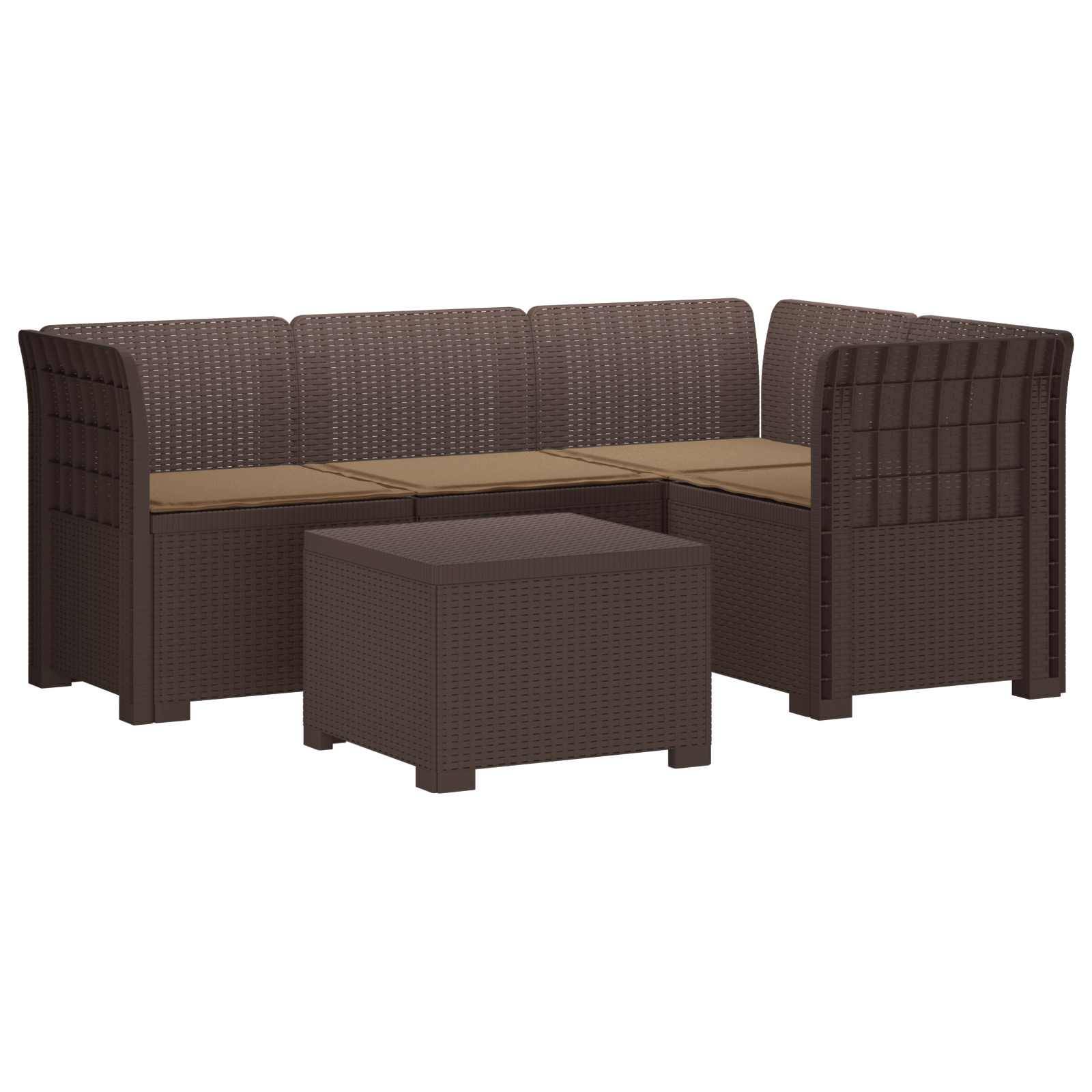 vidaXL 4-Sitzer Garten Sofa mit Kissen Rattan Look PP Braun