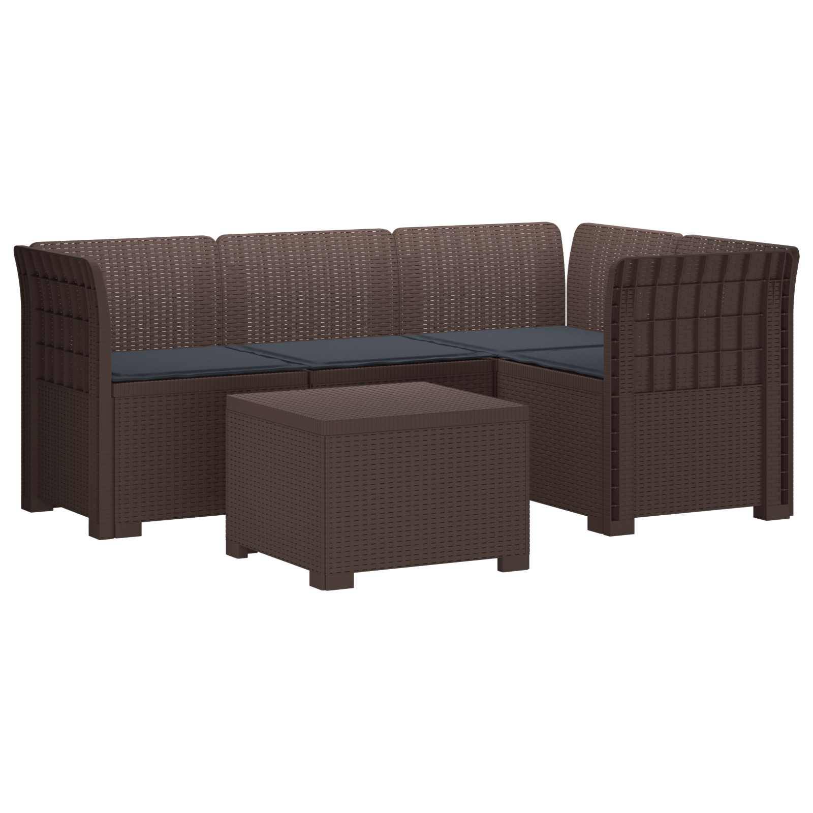 vidaXL 4-Sitzer Garten Sofa mit Kissen Rattan Look PP Braun