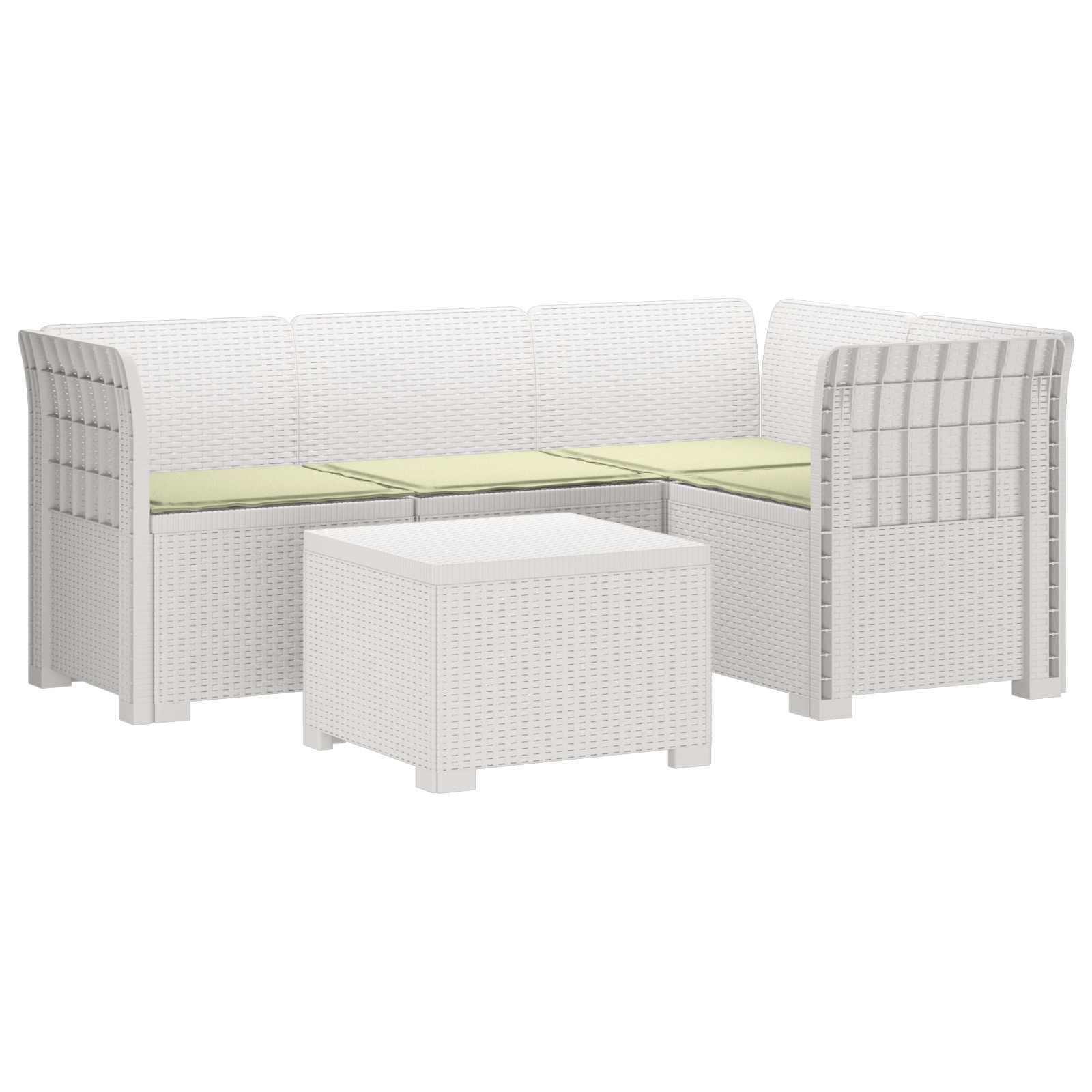 vidaXL 4-Sitzer Garten Sofa mit Kissen Rattan Look PP Weiß