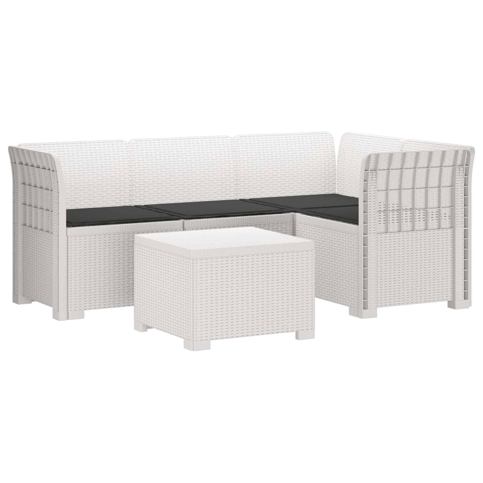 vidaXL 4-Sitzer Garten Sofa mit Kissen Rattan Look PP Weiß