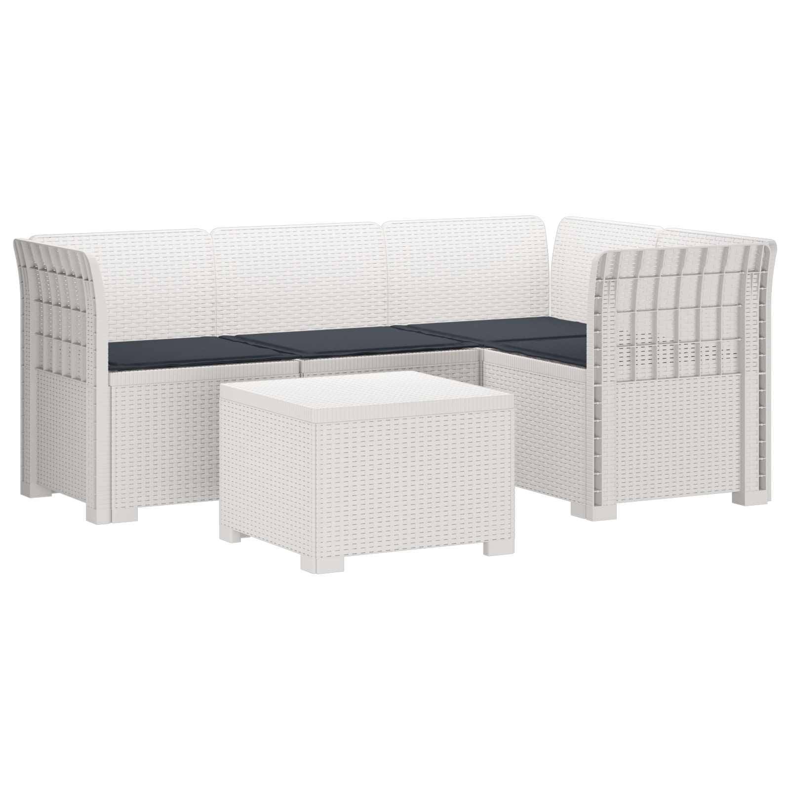 vidaXL 4-Sitzer Garten Sofa mit Kissen Rattan Look PP Weiß