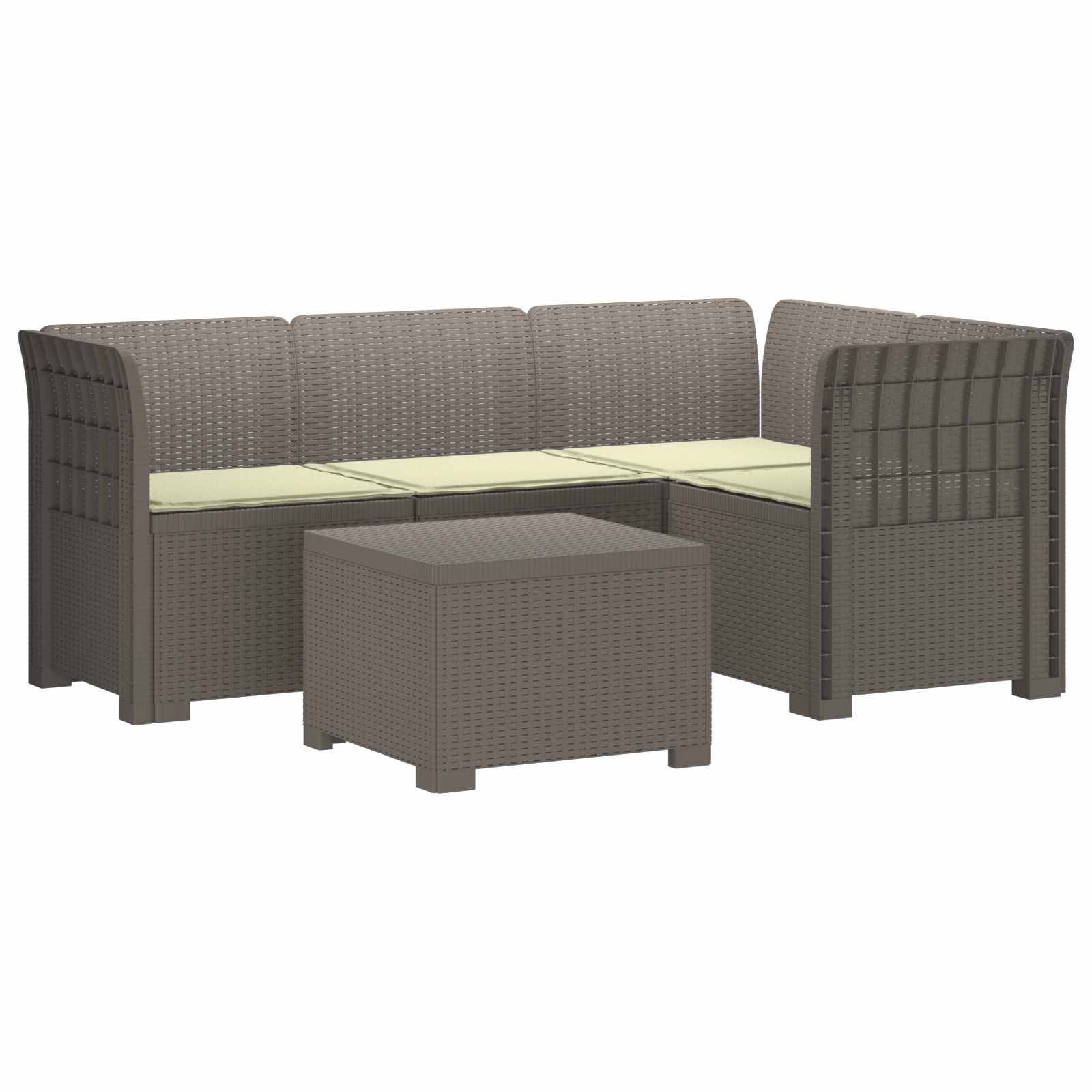 vidaXL 4-Sitzer Garten Sofa mit Kissen Rattan Look PP Hellgrau
