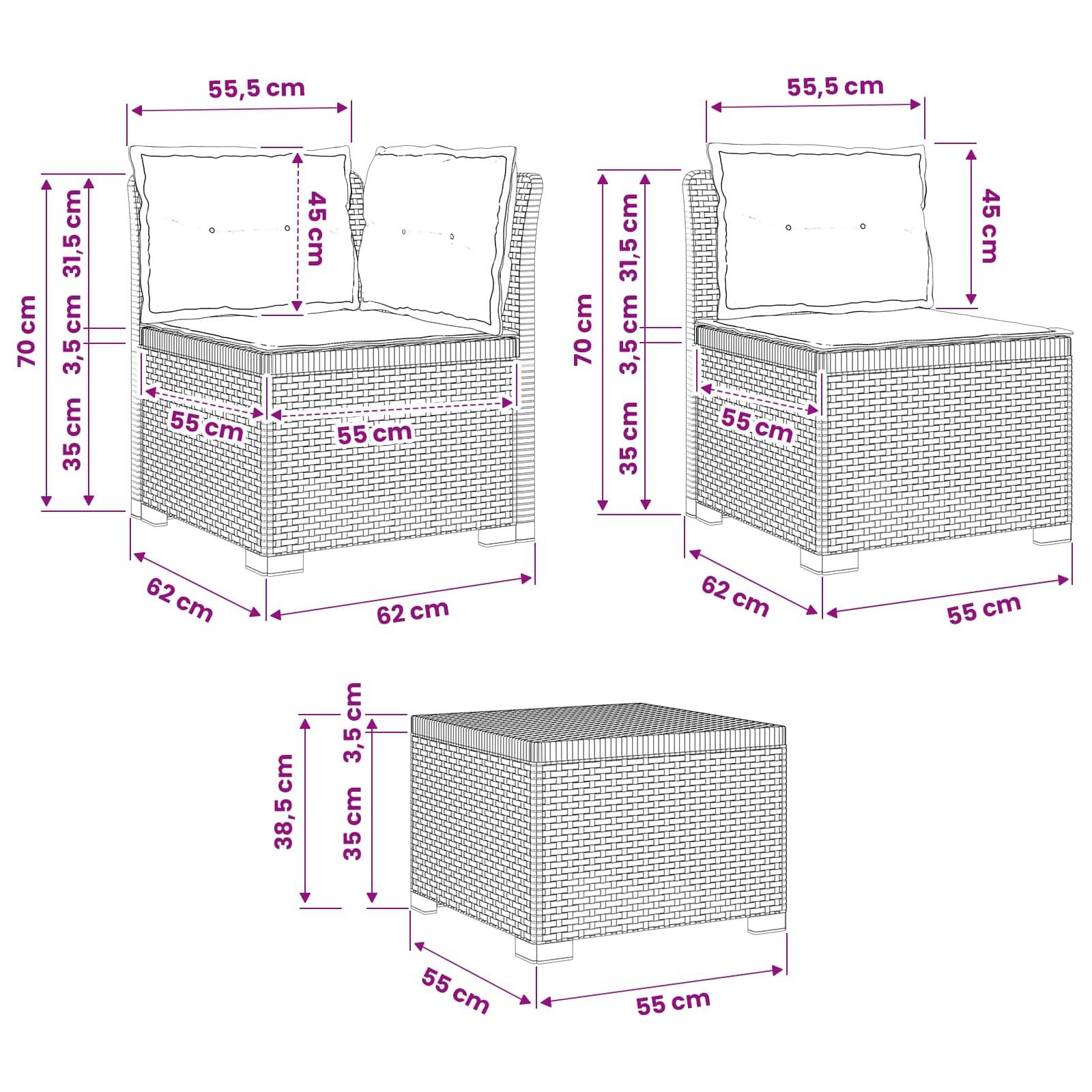 vidaXL 4-Sitzer Garten Sofa mit Kissen Rattan Look PP Hellgrau