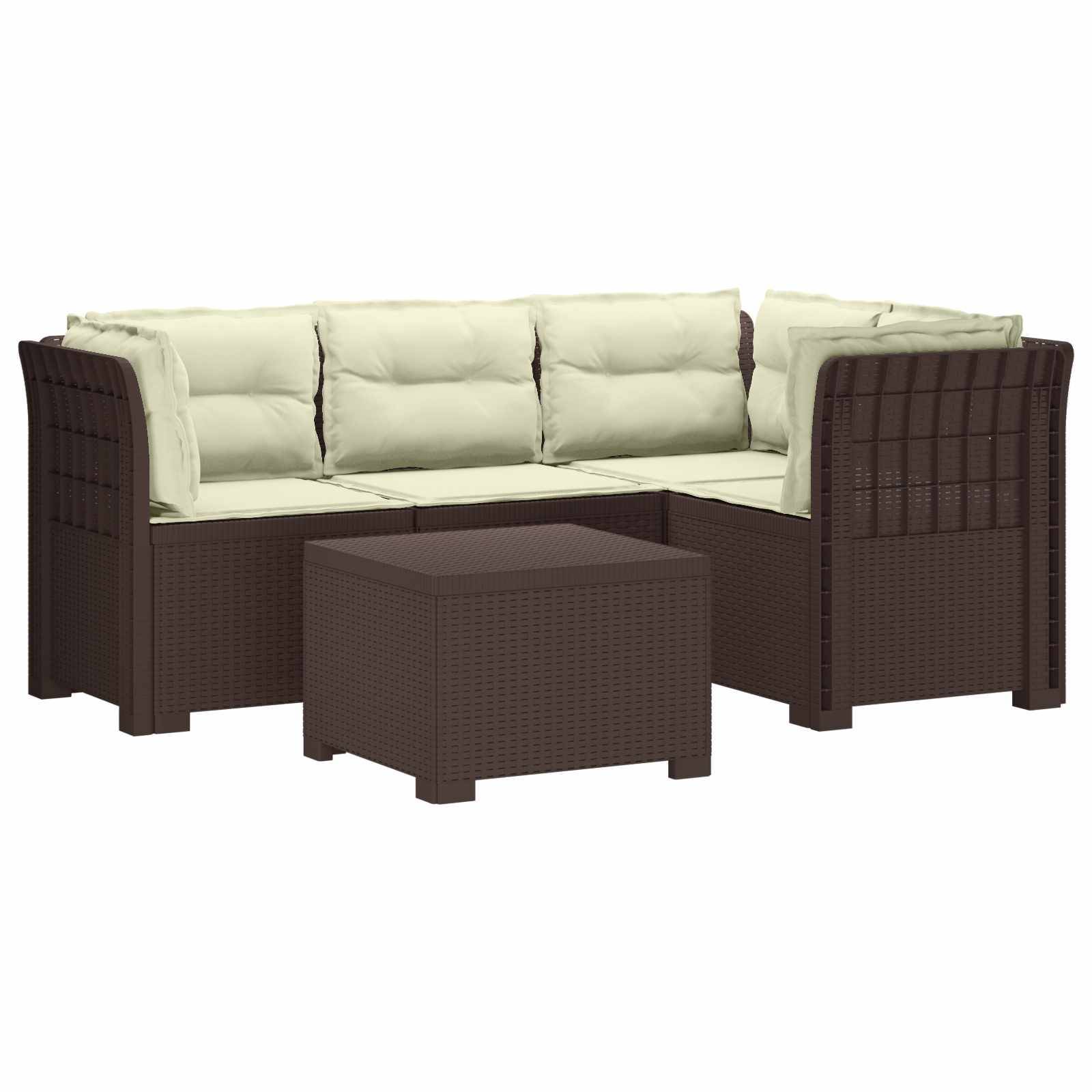 vidaXL 4-Sitzer Garten Sofa mit Kissen Rattan Look PP Braun