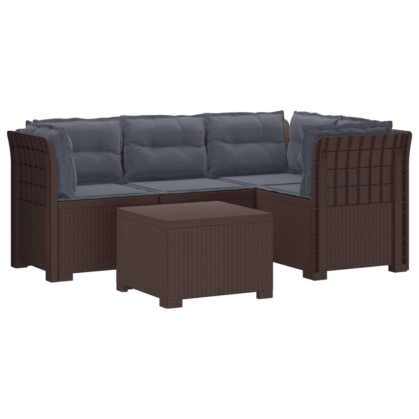 vidaXL 4-Sitzer Garten Sofa mit Kissen Rattan Look PP Braun