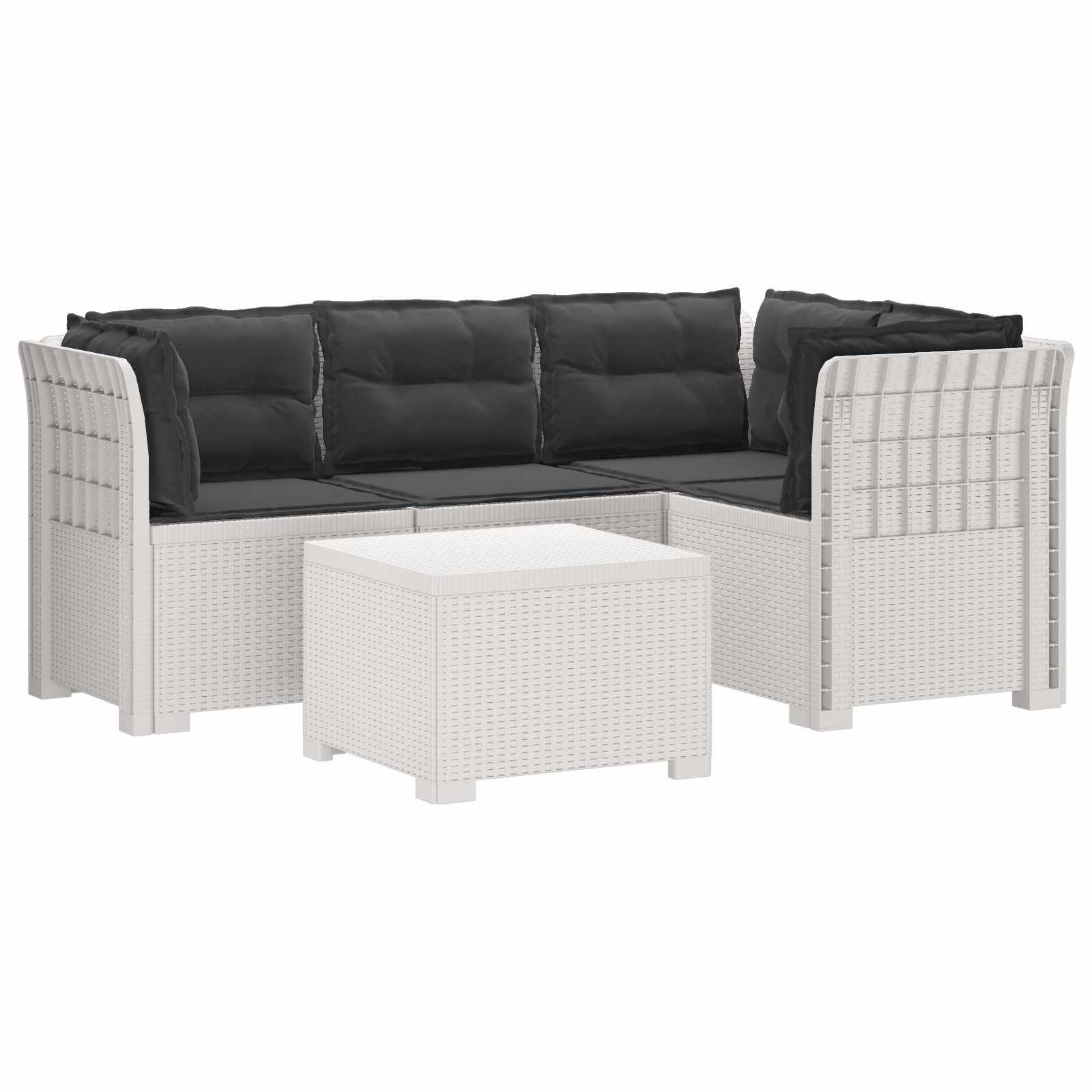 vidaXL 4-Sitzer Garten Sofa mit Kissen Rattan Look PP Weiß