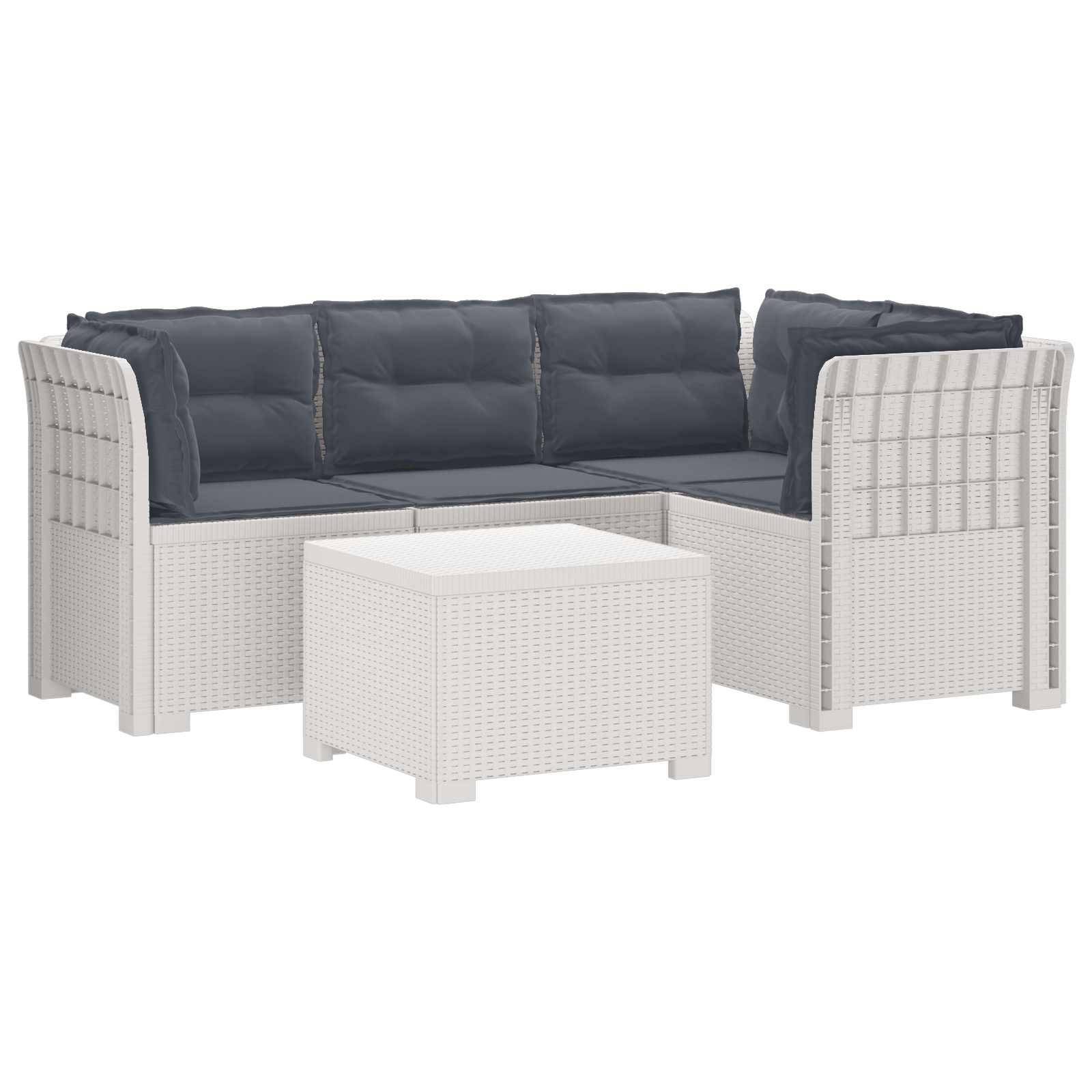 vidaXL 4-Sitzer Garten Sofa mit Kissen Rattan Look PP Weiß