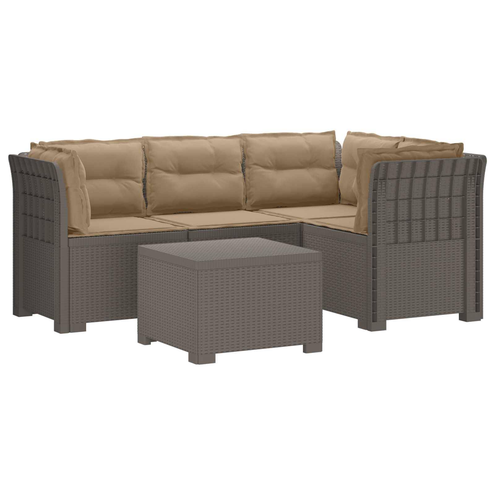 vidaXL 4-Sitzer Garten Sofa mit Kissen Rattan Look PP Hellgrau