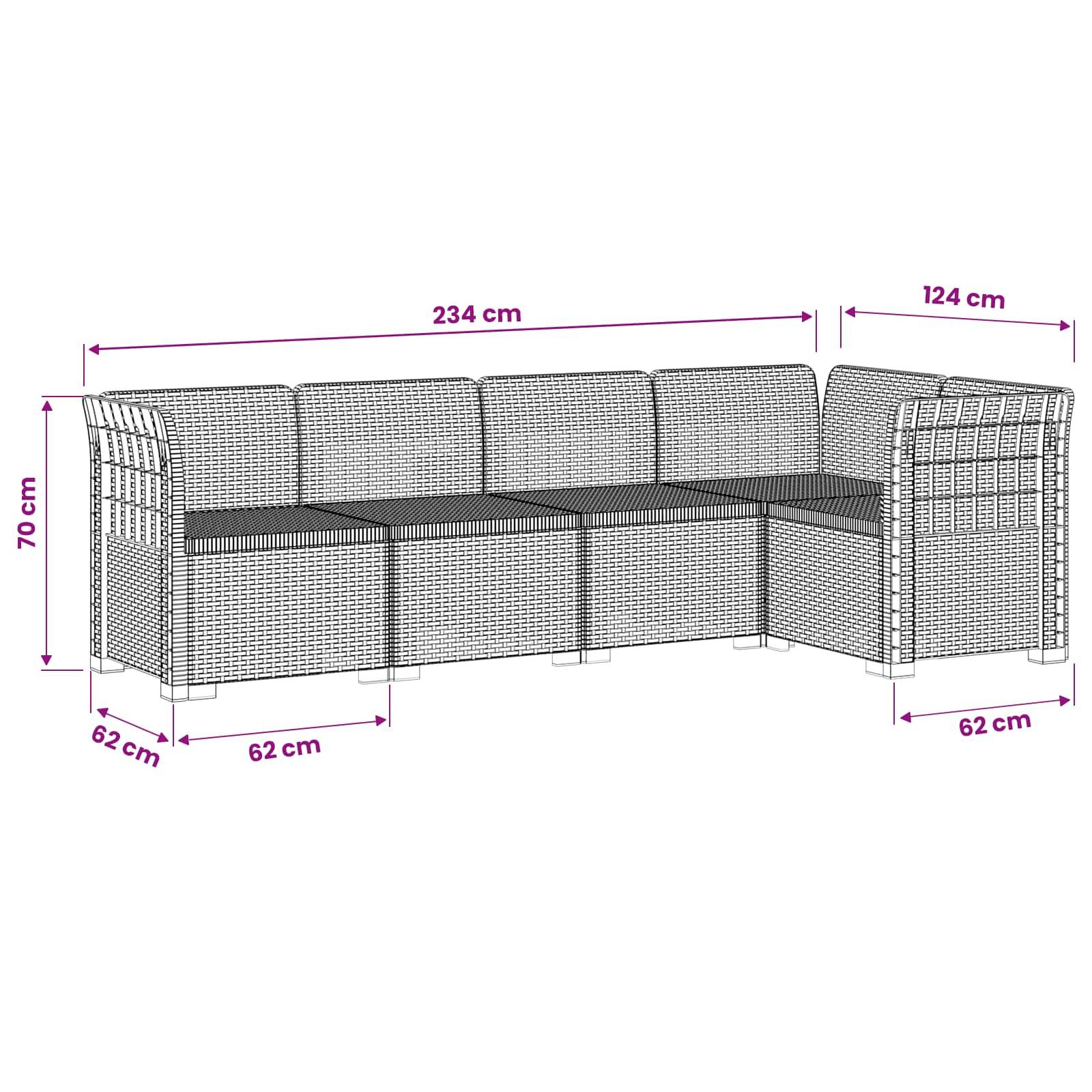 vidaXL 5-Sitzer Gartensofa Rattan-Look PP Braun