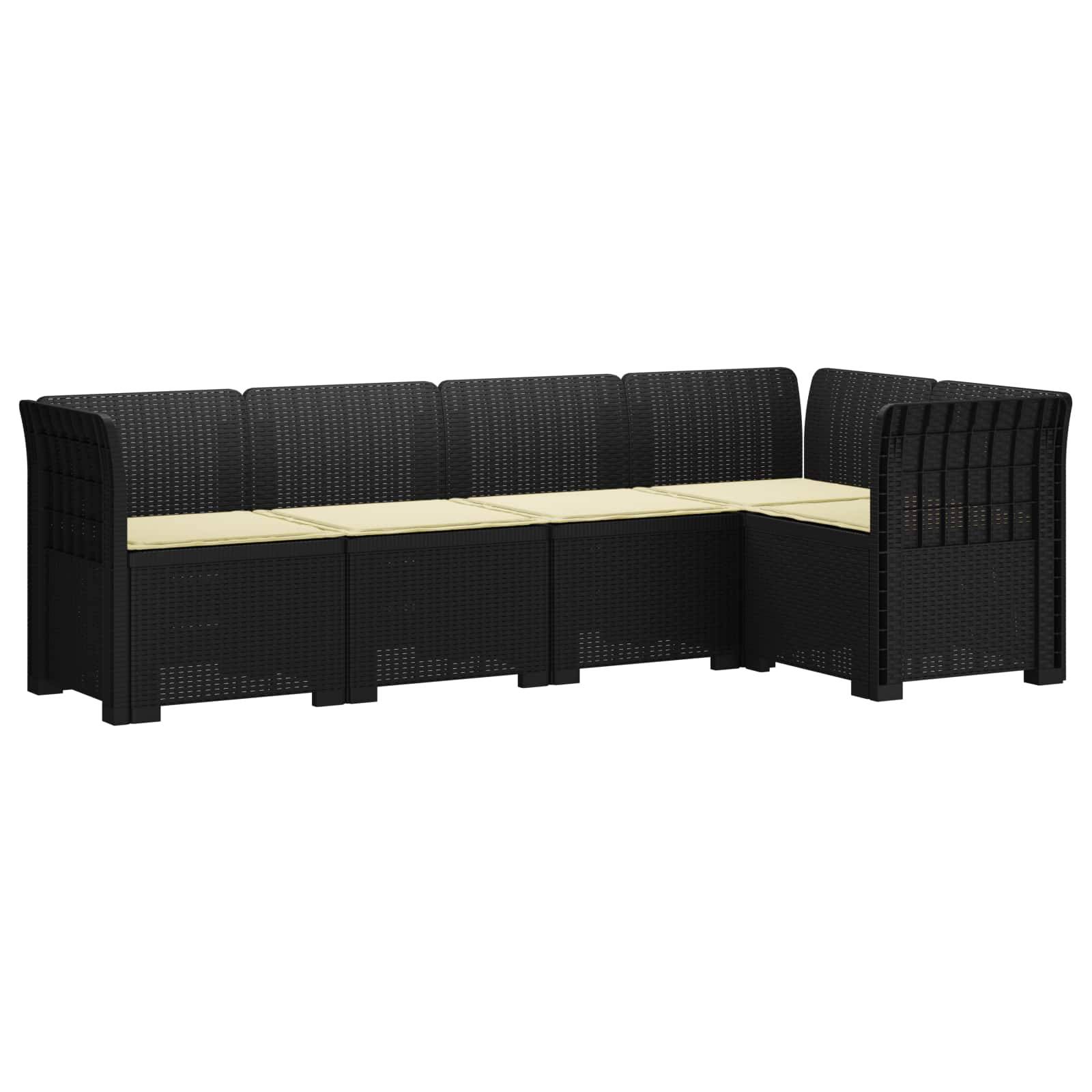 vidaXL 5-Sitzer Gartensofa mit Kissen Rattan-Look PP Anthrazit
