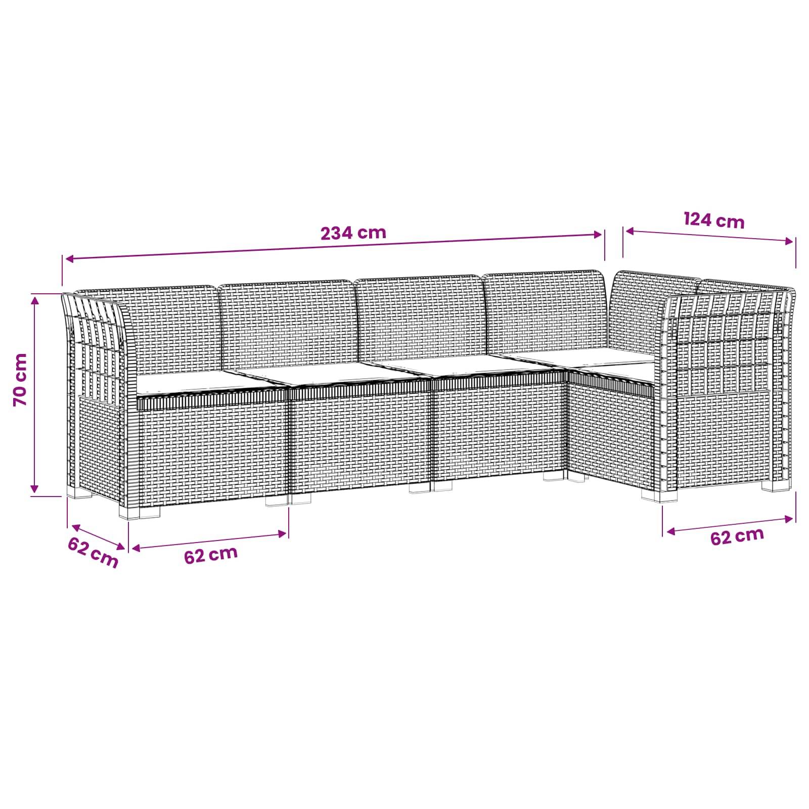 vidaXL 5-Sitzer Gartensofa mit Kissen Rattan-Look PP Anthrazit