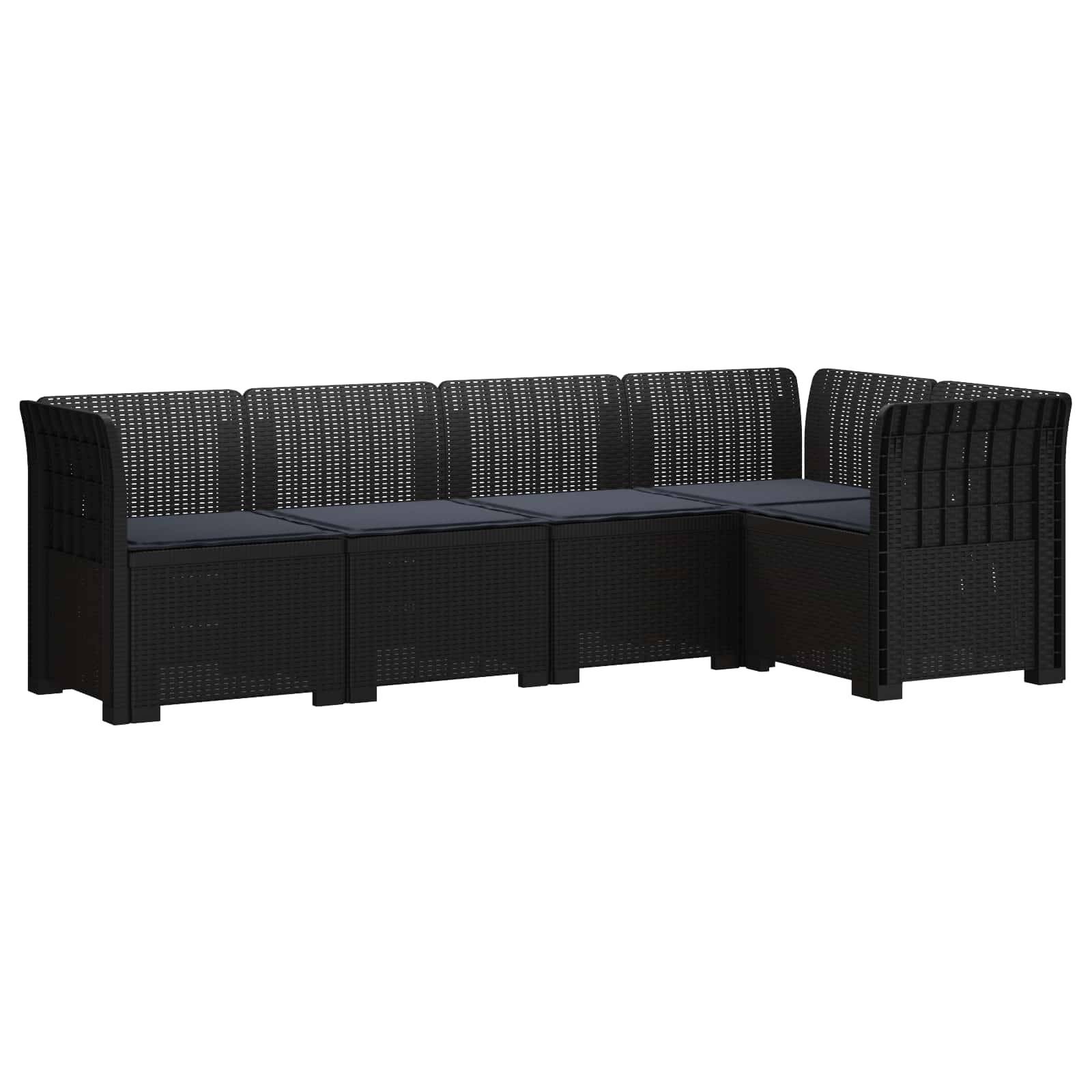 vidaXL 5-Sitzer Gartensofa mit Kissen Rattan-Look PP Anthrazit