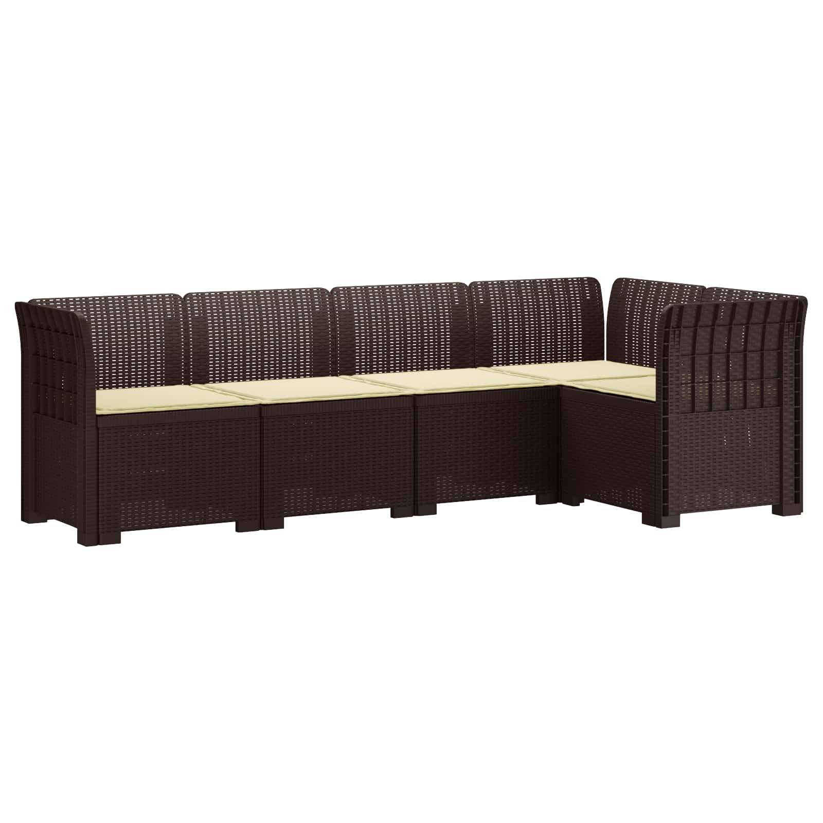 vidaXL 5-Sitzer Gartensofa mit Kissen Rattan-Look PP Braun