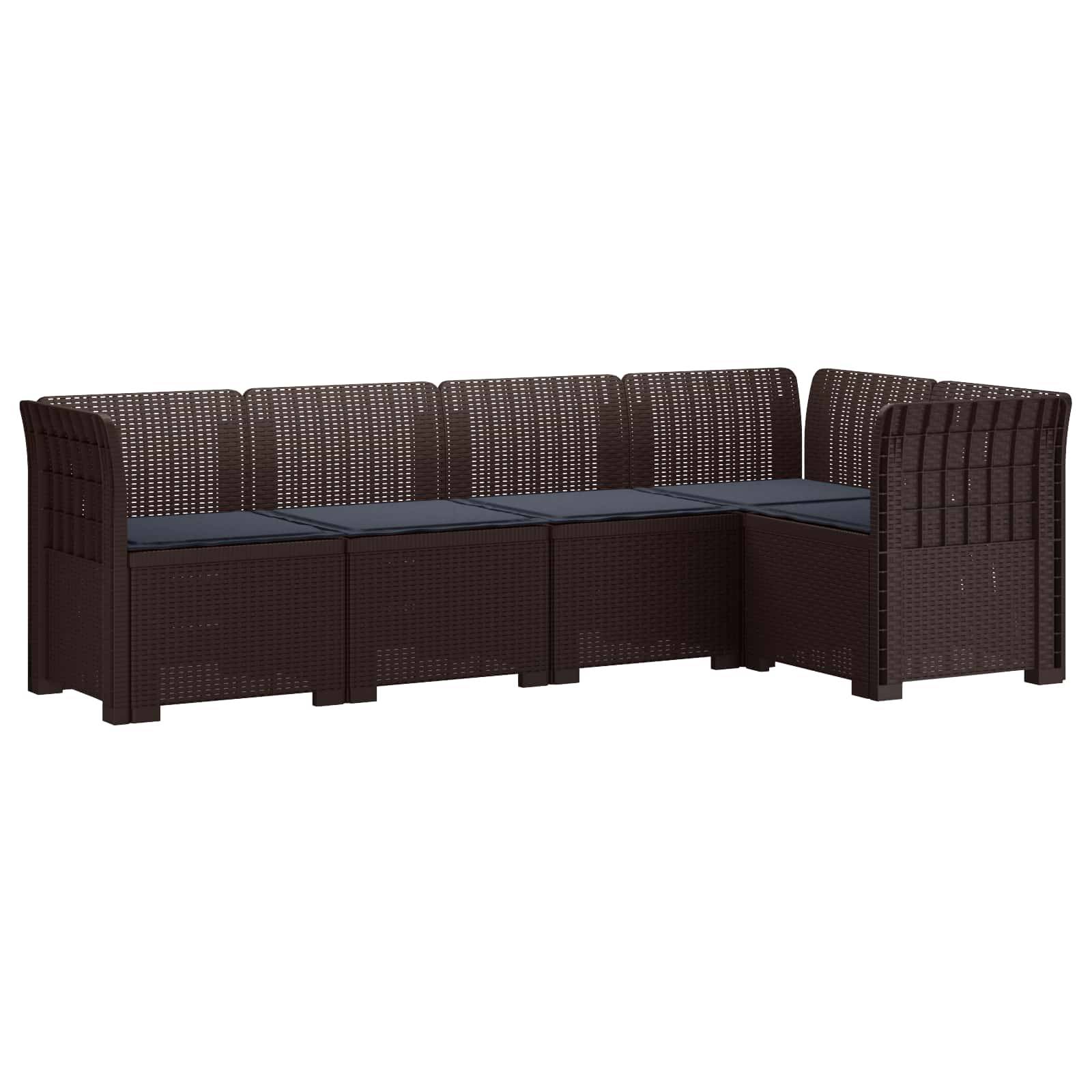 vidaXL 5-Sitzer Gartensofa mit Kissen Rattan-Look PP Braun