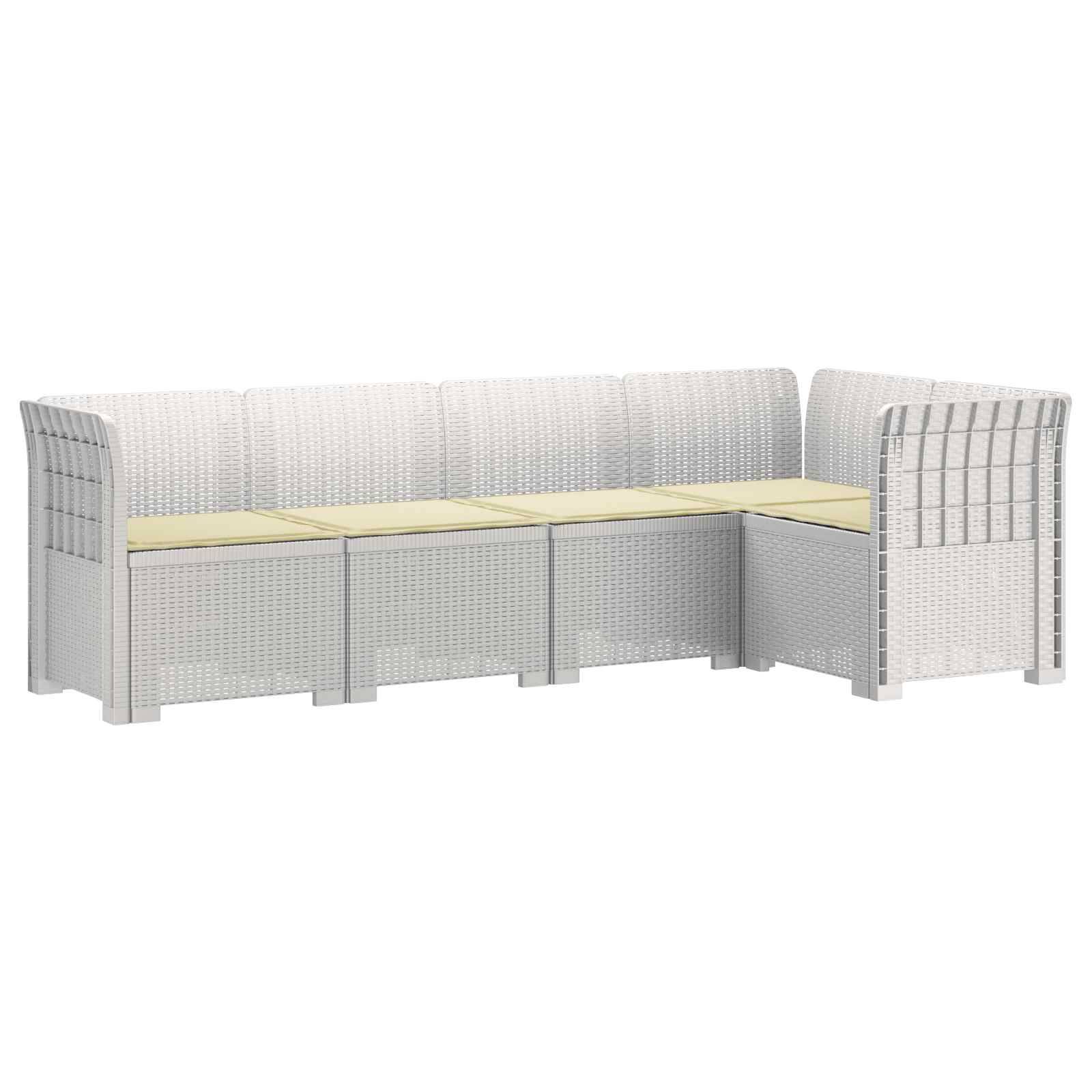vidaXL 5-Sitzer Gartensofa mit Kissen Rattan-Look PP Weiß
